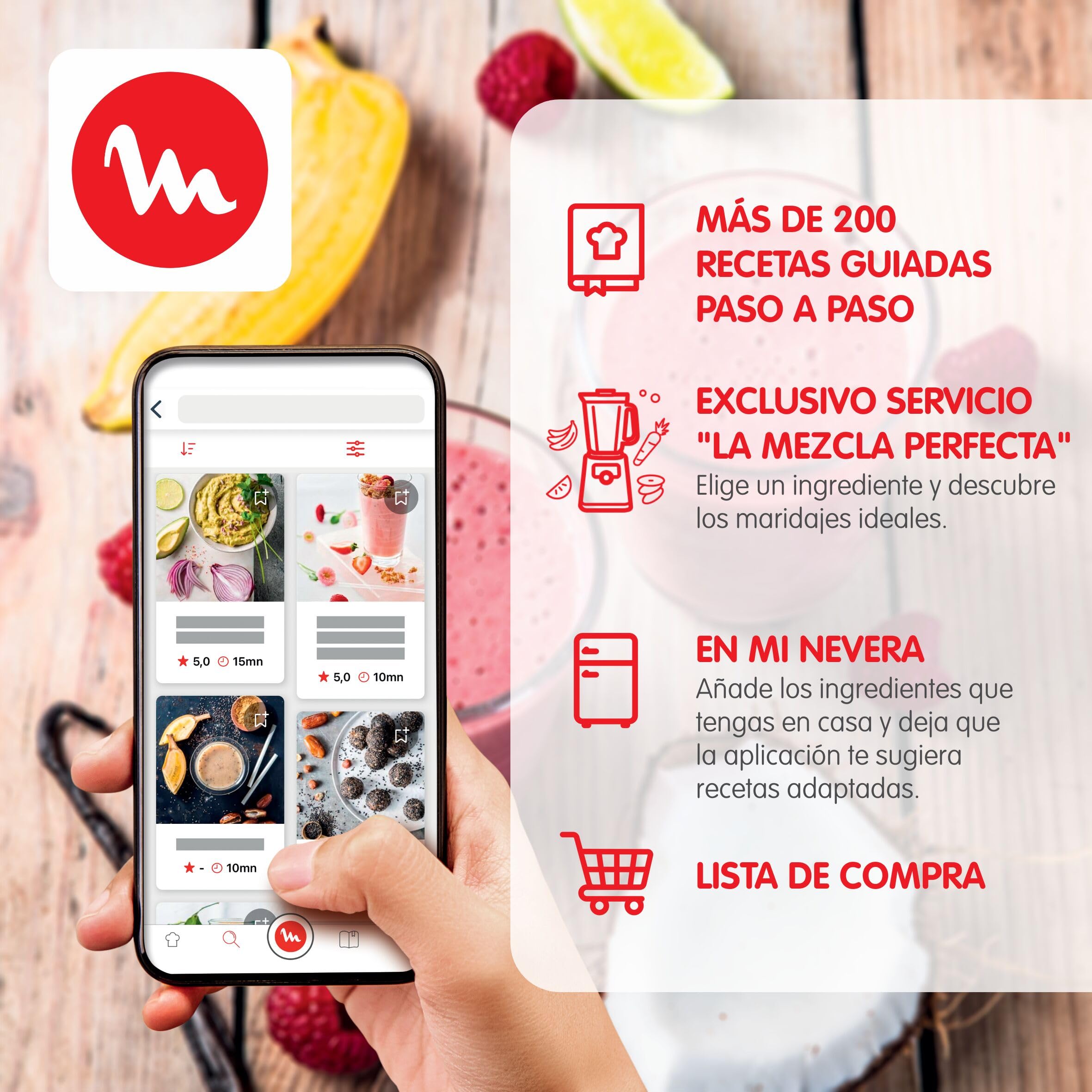 Moulinex Blendforce, Batidora Vaso 800W Powelix Jarra Cristal 1,75L | Con 5 velocidades, función Pulse, jarra de cristal termorresistente y cuchillas Powelix para resultados óptimos LM439D