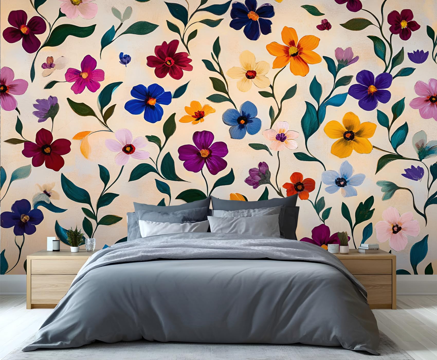 YXQAIED Floral Wallpaper, Retro Flower Bedroom Wallpaper, Watercolor Countryside Wallpapers for Living Room, Not Self Adhesive Underwater World Photo 3D Wall Murals & Room Decor, 350x256cm — image 1