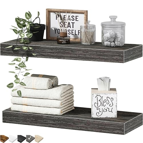 QEEIG Bathroom Floating Shelves for Wall (Grey, Set of 2,