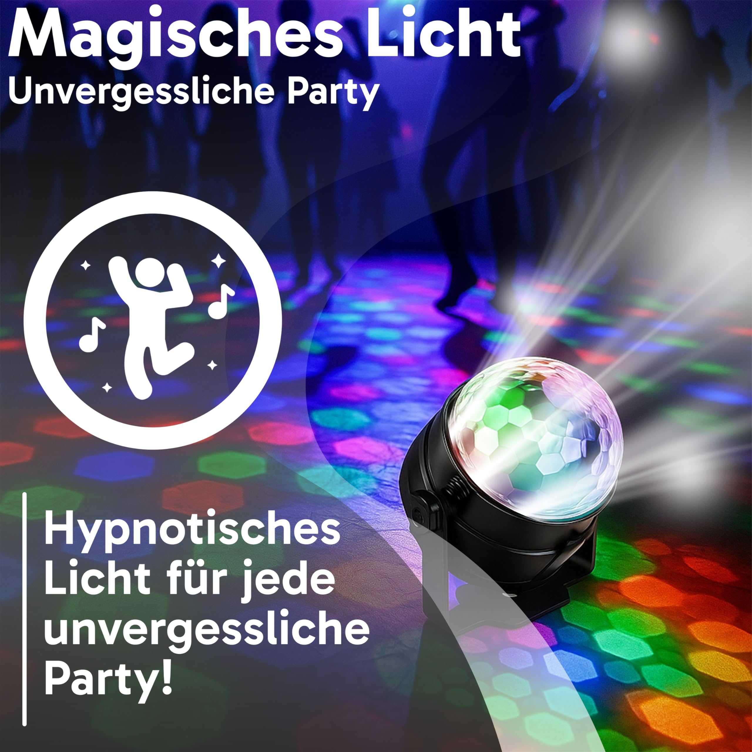 Retoo Boule disco, contrôlée par la musique avec télécommande, 7 combinaisons de couleurs RGB, éclairage de fête, boule disco grand angle, pour Fête/DJ/Noël/Bar/Enfants, Noir