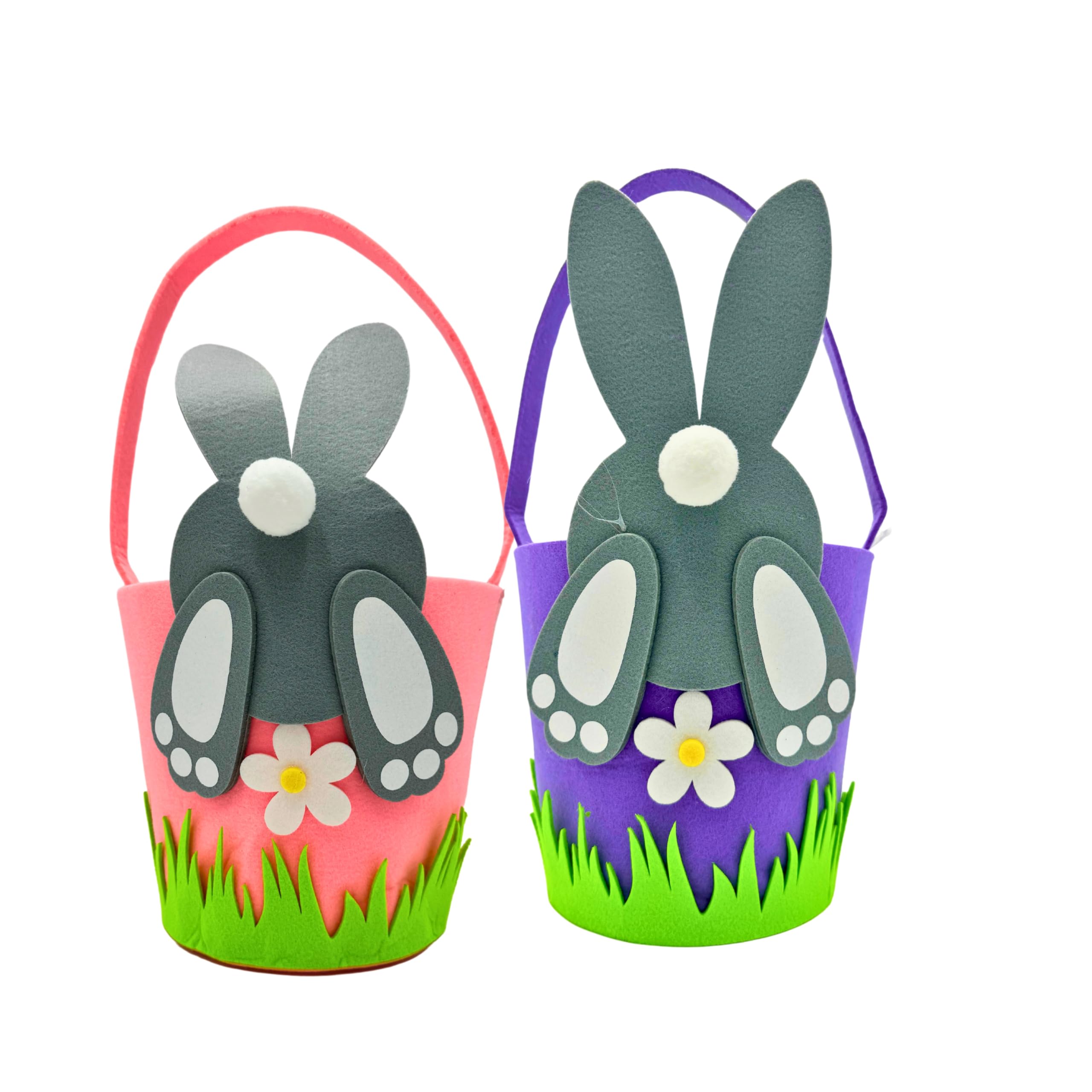 Akede Pastel Easter Baskets For Kids - Easter Bags With Handle - Spring Baskets Hampers For Children - Easter Gifts Bags For Eggs Hunting, Candy Chocolate Egg Carry Bucket Easter Party - Pack Of 2 - Bunny