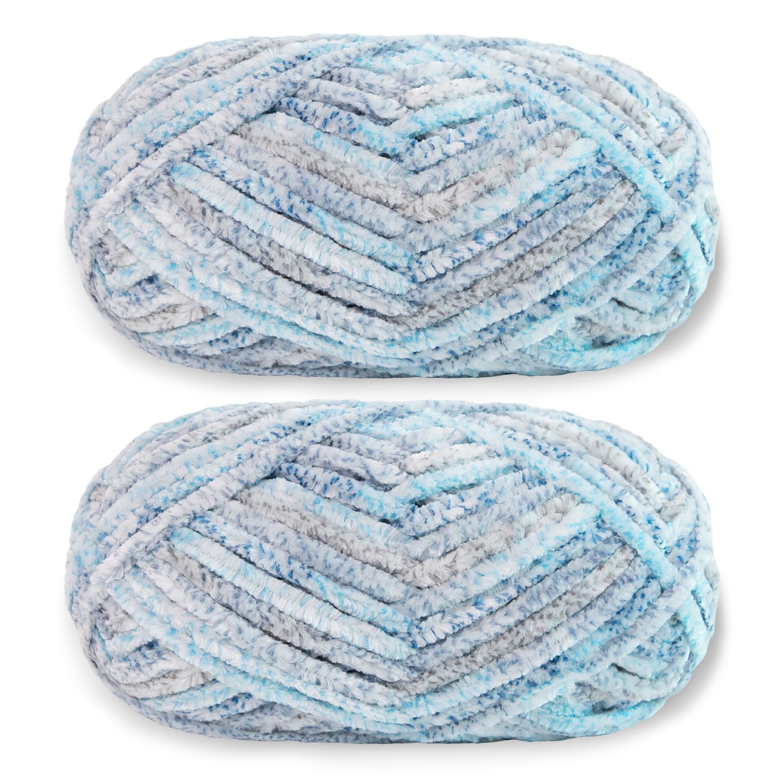 Franel Velvet Crocheting Fuzzy Yarn, Premier Plush Parfait Chunky Blanket, Fluffy Chenille Knitting Soft Thick Lustrous (2, White)