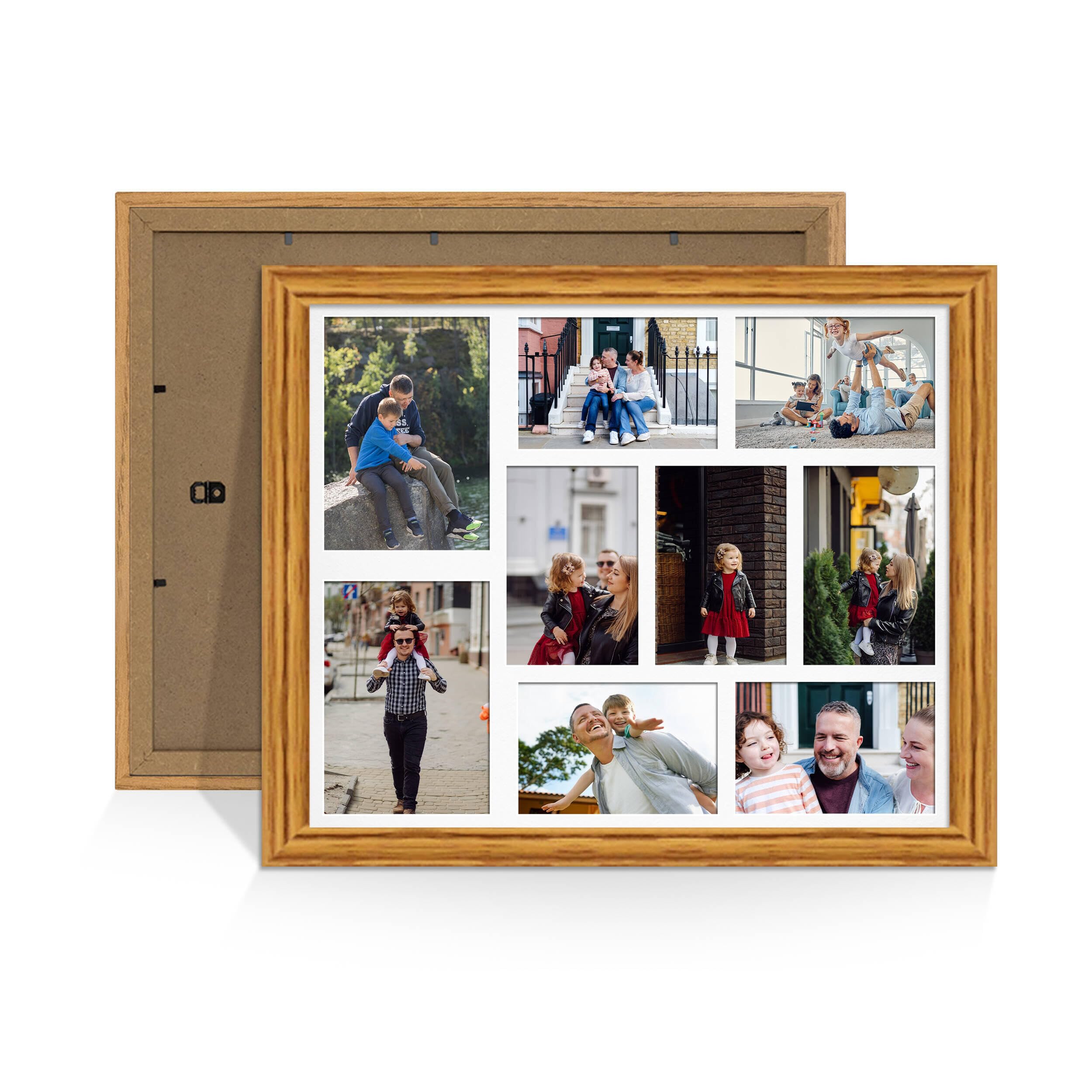 Alison Kingsgate Oak 20x16 Photo frames for multiple pictures - 9 Apertures Collage Frame with White Mount - Holds (2x) 7x5 & (7x) 6x4 Photos - Engineered Wood & Perspex