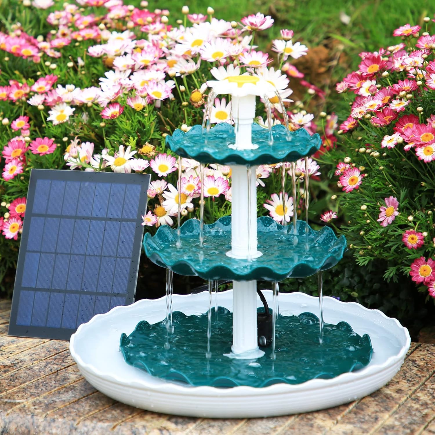 AMZtime DIY 3.5W Solarbrunnen für Draussen, 3Schicht abnehmbares Vogelbadset für Vogelbad und Gartenszenen Solarbrunnenset, DIY Solarbrunnen Abnehmbar und Geeignet für Garten, draussen