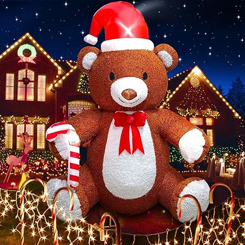Kalolary Oso esponjoso de Navidad inflable con luz LED, 7 pies, decoración de interiores de Navidad, oso de Navidad, inflable, patio, para