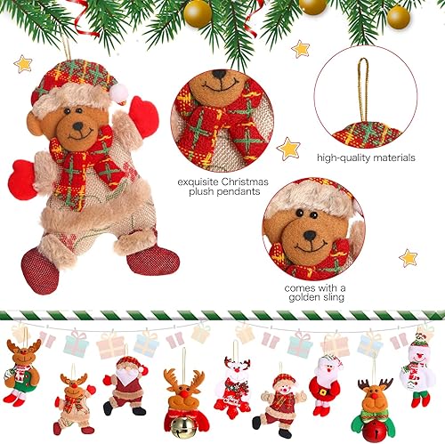 Miniatura 3 de Skylety 16 adornos de felpa para árbol de Navidad, Papá Noel, muñeco de nieve, oso, decoración de árbol de Navidad, colgantes de felpa, adornos de