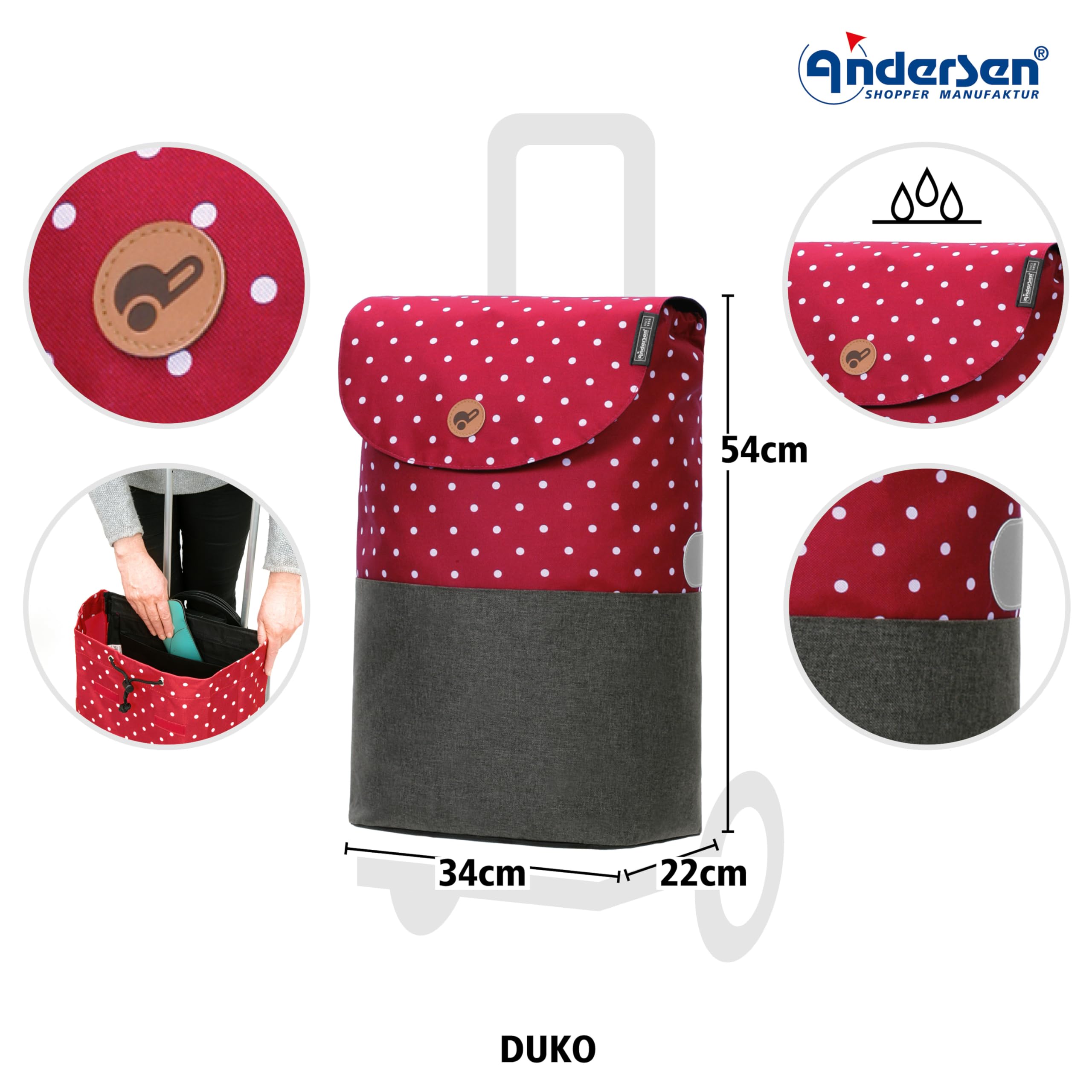 ANDERSEN Einkaufstrolley - Scala Shopper Duko rot 36 L Shopping,wasserabweisend, klappbar, leichtgängig, leise Räder