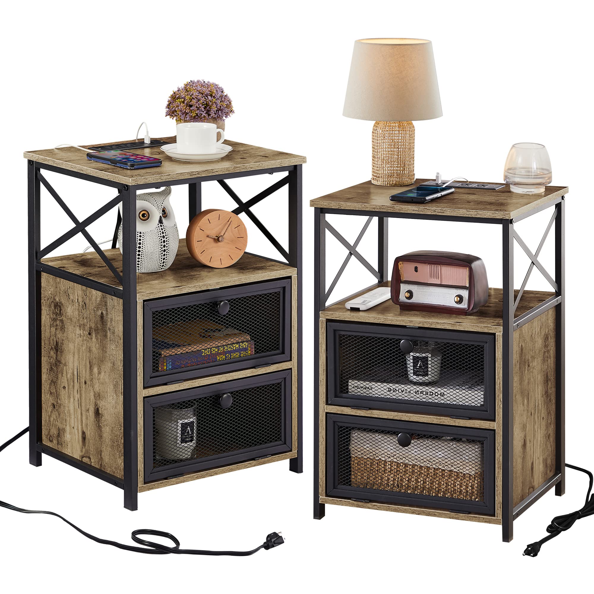 Photo 1 of **SEE NOTES**
VECELO Grey Side End Tables with Charging Station,24" Set of 2 Nightstand with USB Ports and