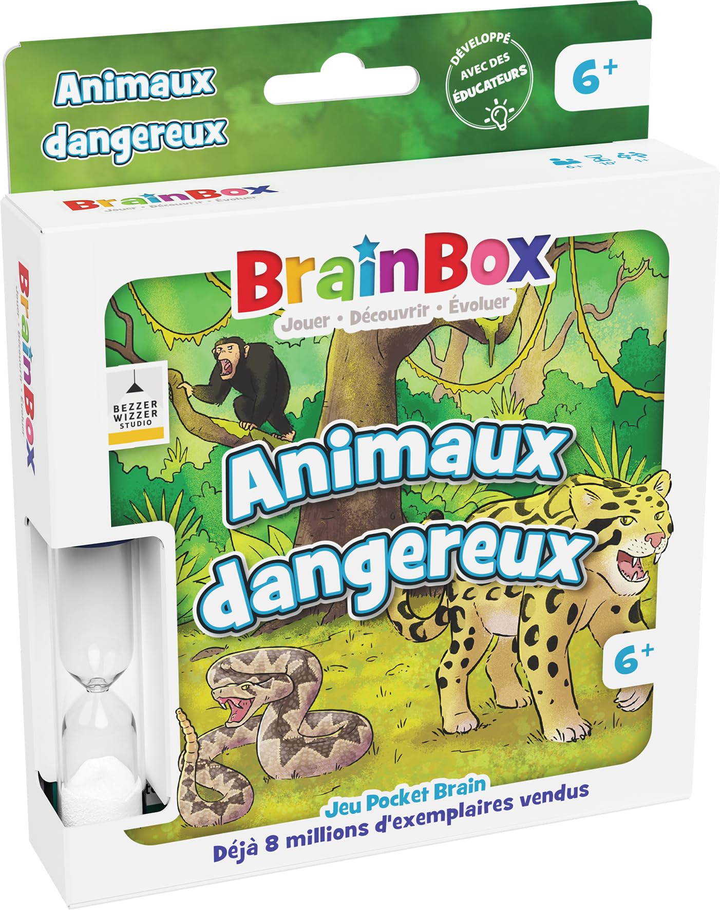 Asmodee - BrainBox Pocket : Animaux Dangereux - Jeux de société - Jeu de Cartes de mémoire et d'observation - Famille et Enfants à partir de 6 Ans - 1 Joueur et + - Version française, Bezzerwizzer