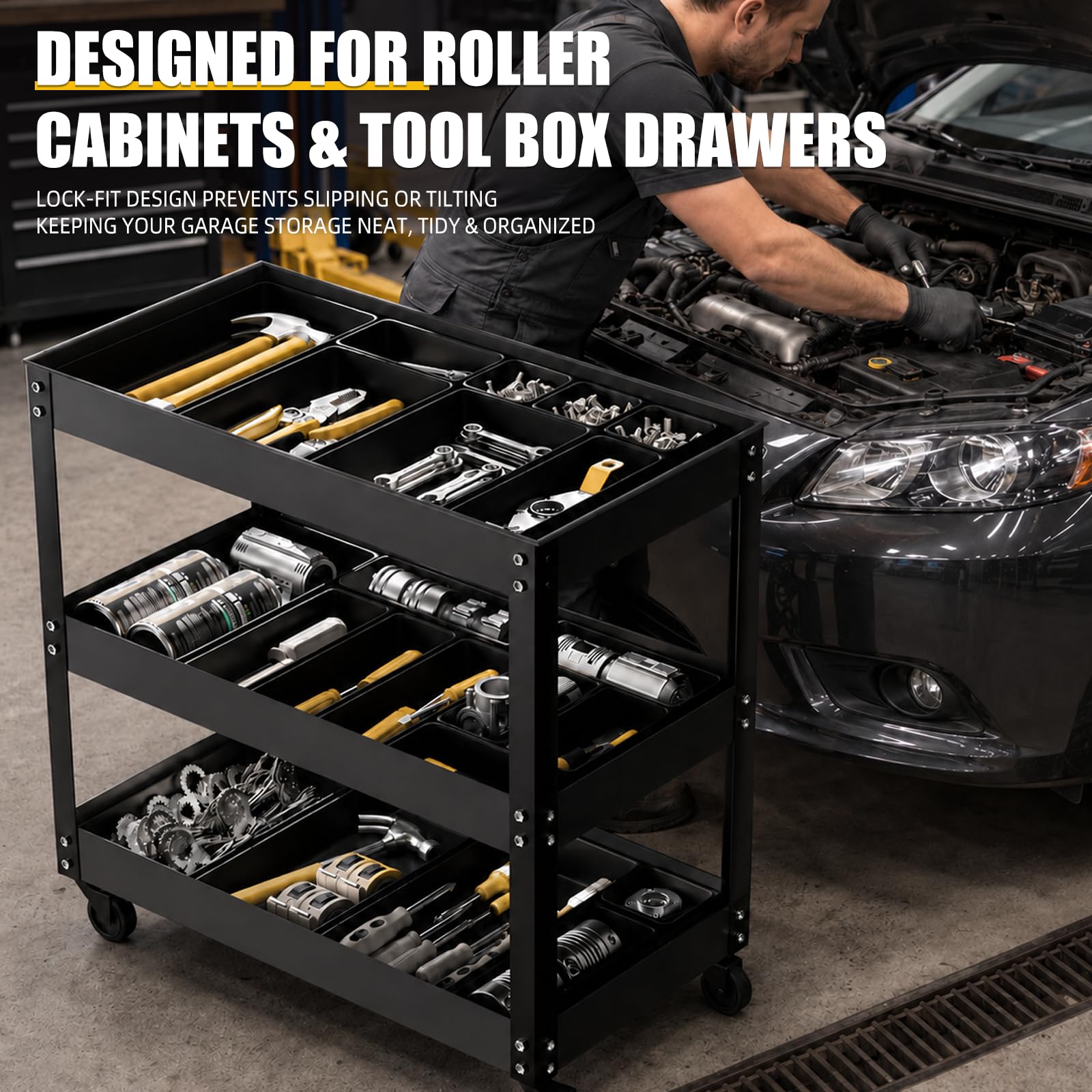 Organisateur de Rangement Tiroir Visserie Atelier 69 Pièces | Rangement des Outils, Drawer Organizer pour Bureau, Salle de Bain, Coiffeuse de Maquillage, Atelier Garage