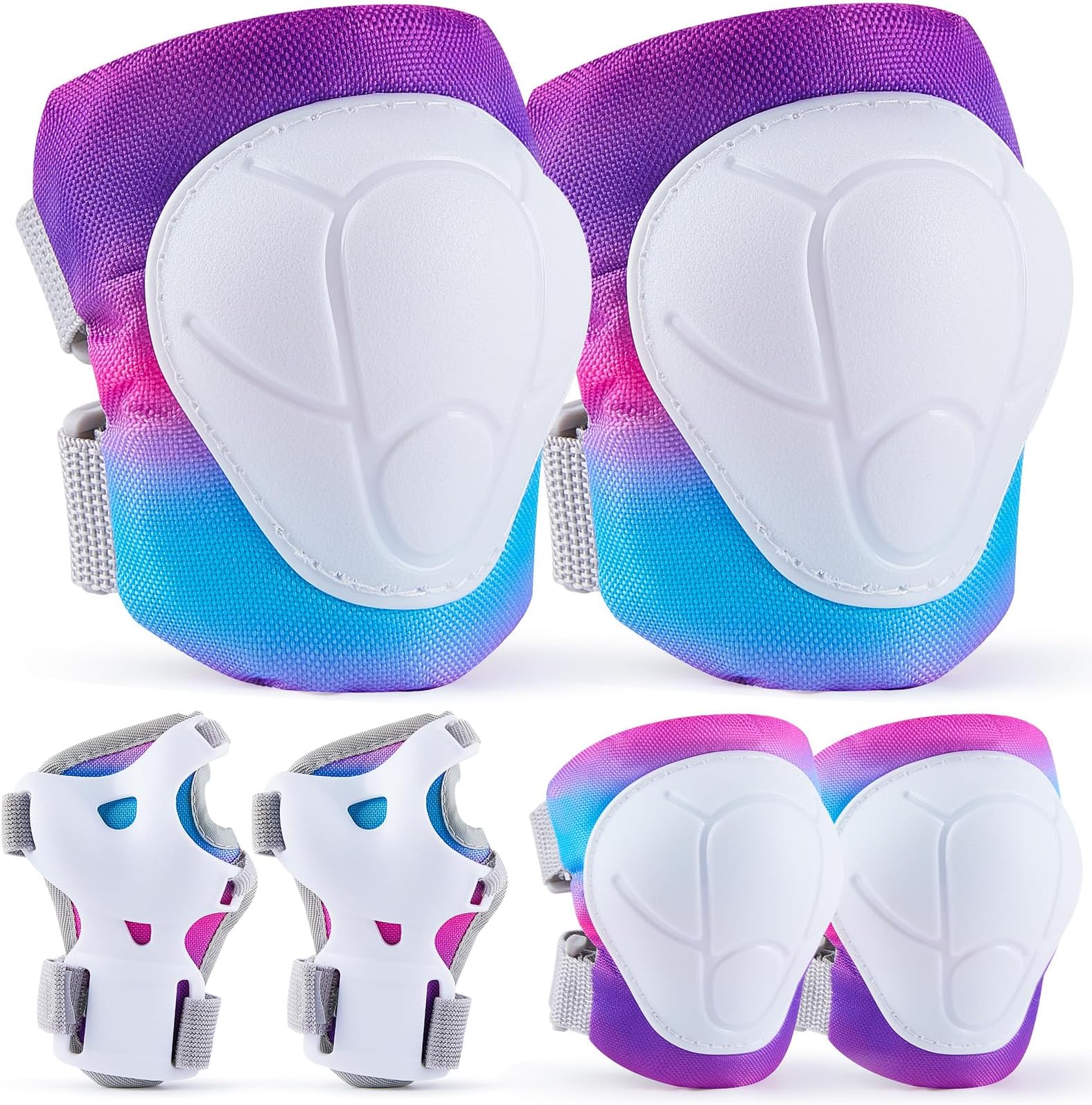 MHJY Knee Pads for Kids Elbow Pads Set 6pcs Protection Gear Kit Adjustable Girls Wrist Guard for Skateboard Bike Cycling Scooter Riding Roller Skating Sports Todder Boys 3-8 Years