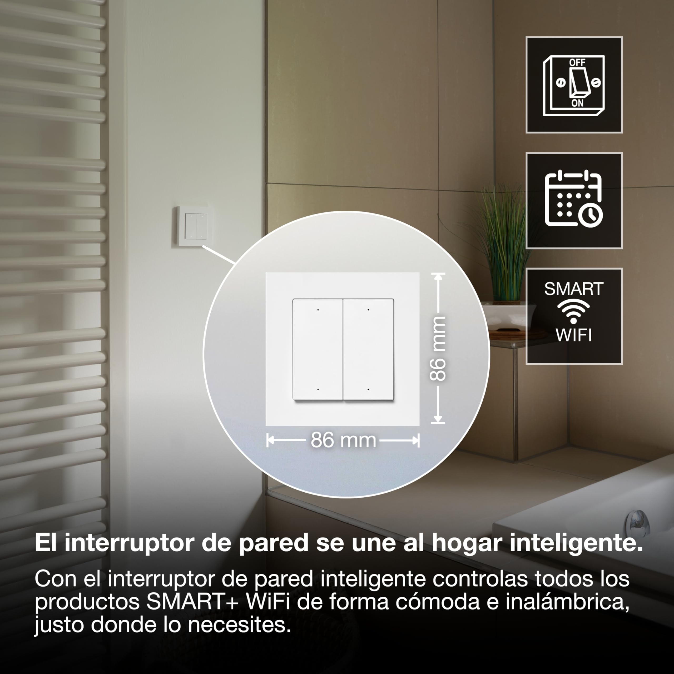 OSRAM Interruptor de pared SMART+ WiFi 4 botones magnético USB-C Interruptor de pared SMART+ WiFi, 4 botones, magnético, recargable por USB-C, duración de batería de 6 meses, compatible con Alexa | SMART+ WIFI Remote Wall Switch, Plugs, blanco, , Paquete