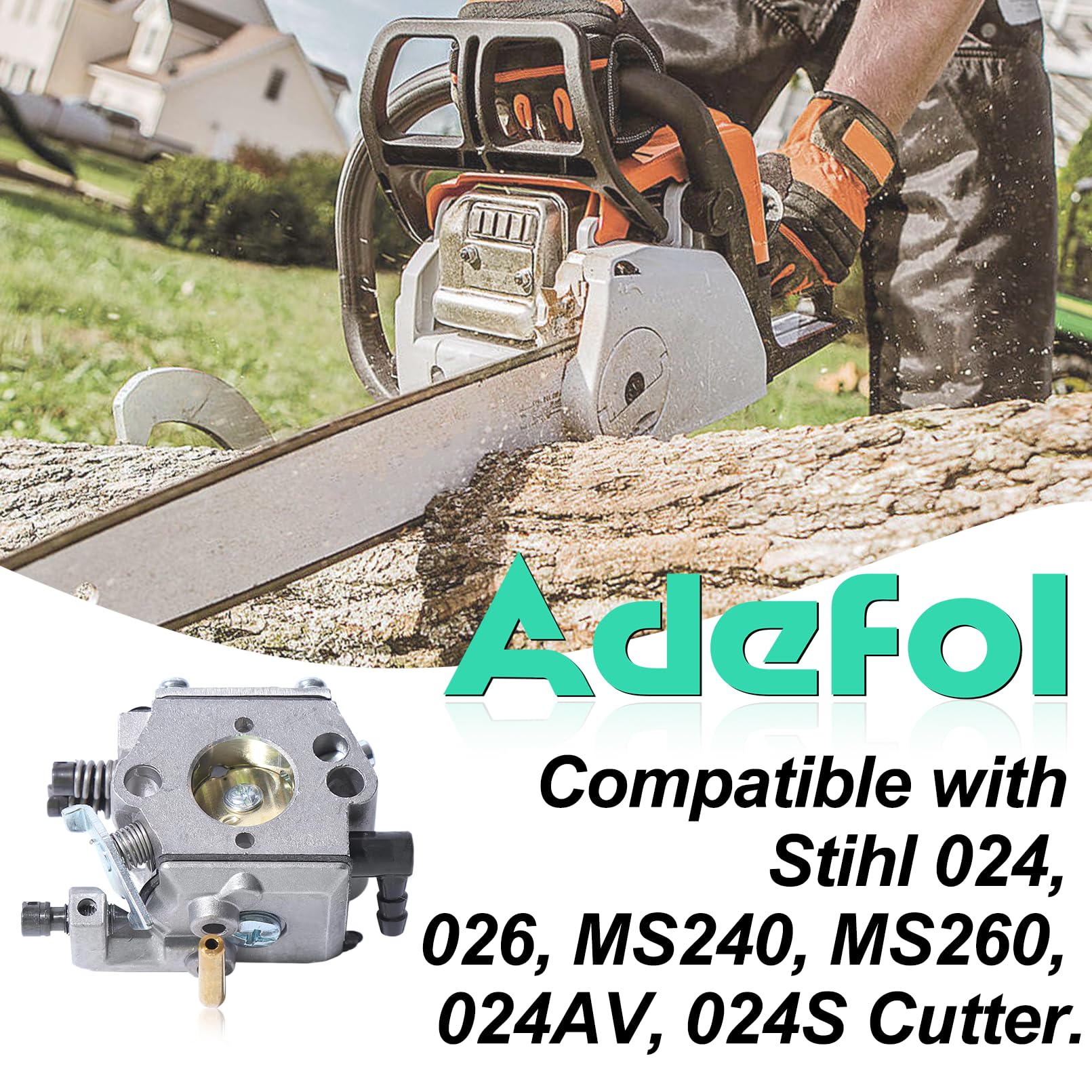 Adefol Kit carburatore filtro per Stihl 024, 026, MS240, MS260, 024AV, 024S motosega con filtro aria, filtro carburatore, guarnizione carburatore, sostituzione 1121 120 0611