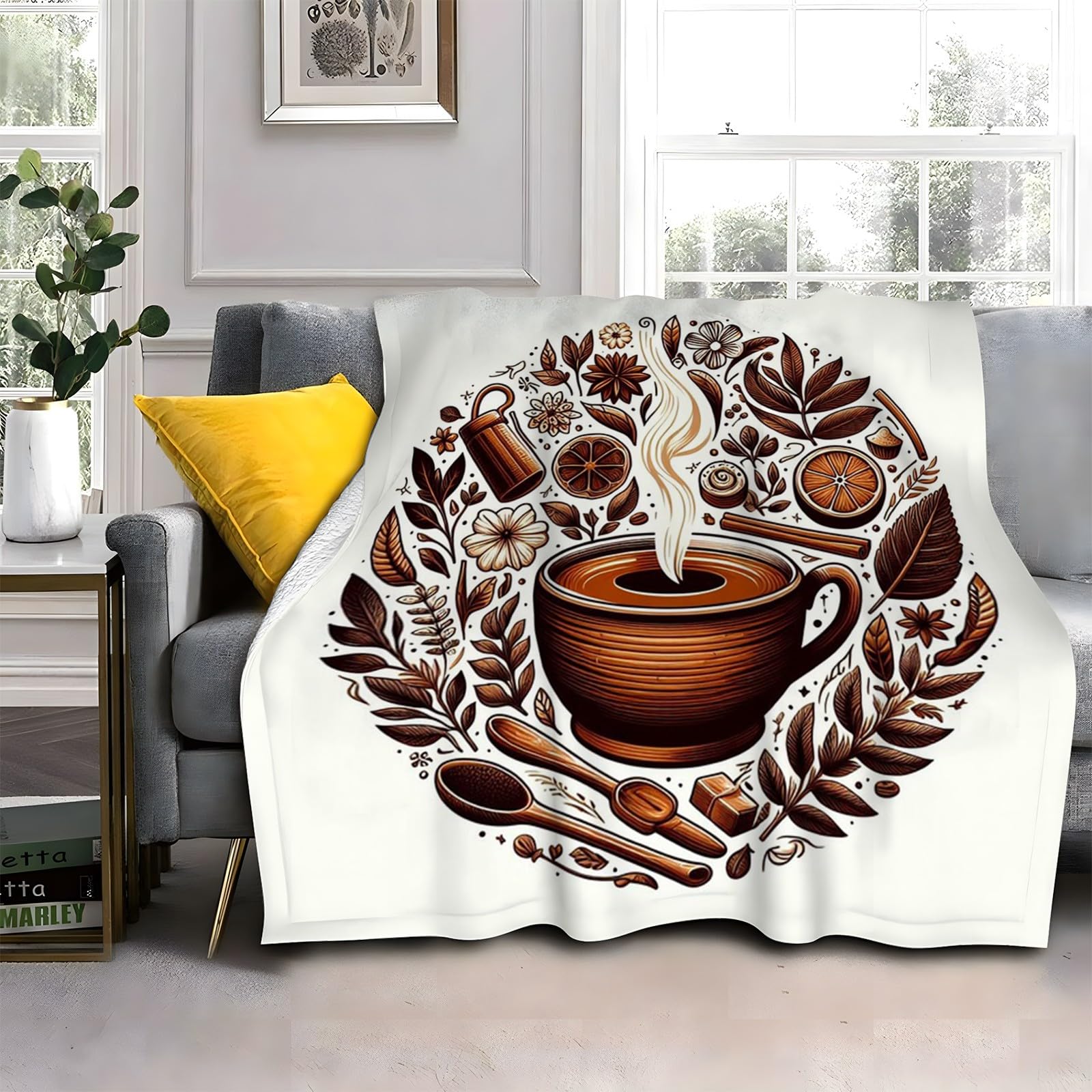 LLSZAHD Coffee Coloured Leaves Blanket Coffee Lightweight Washable Breathable Throws Blankets 40"x50", Single Size Fluffy Blanket Suitable for Kids Adults - All Seasons (101x128cm)