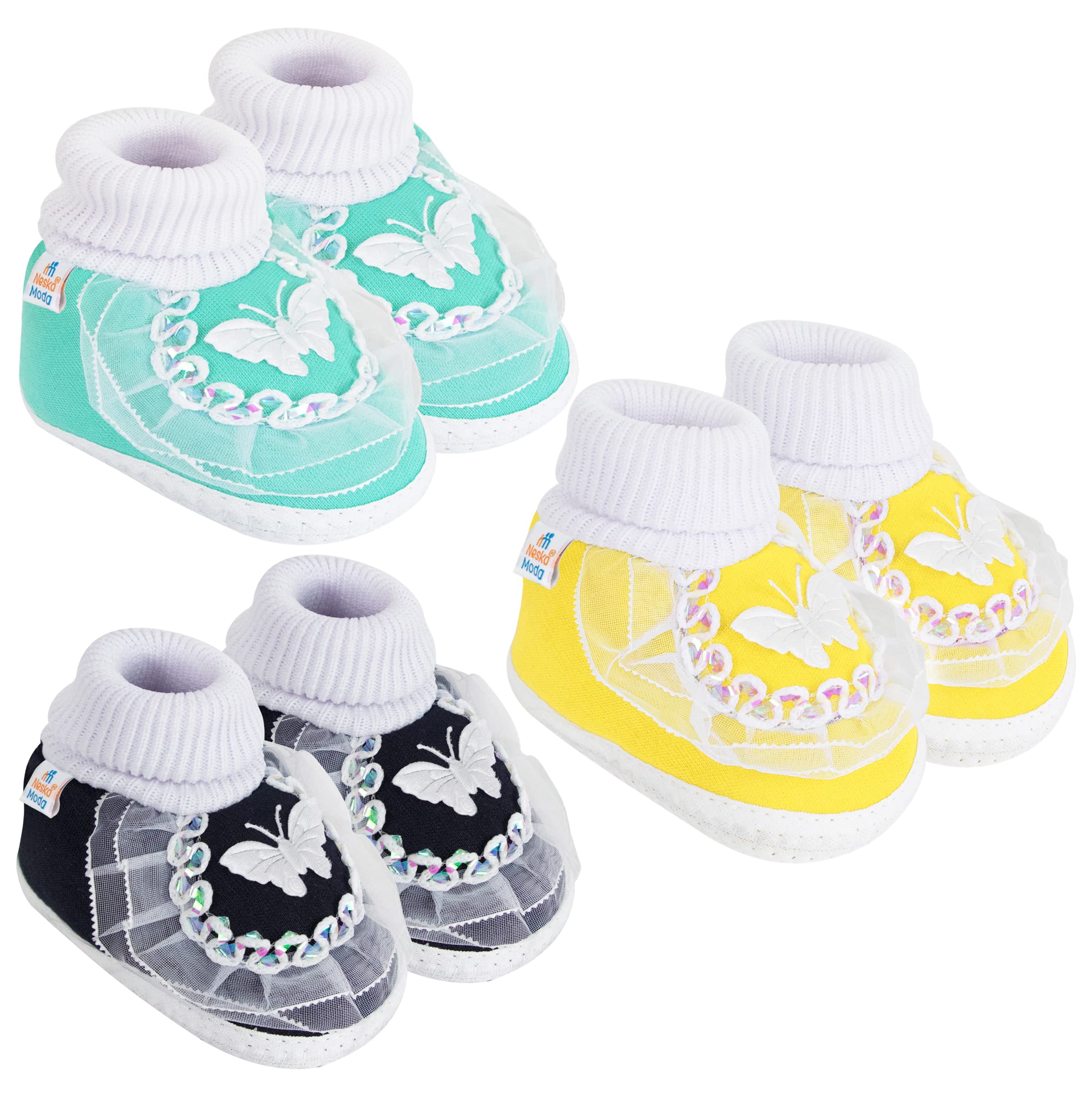 Neska Moda 6 To 12 Months Baby Girls Pack of 3 Pair Cotton Butterfly Frill Baby Booties (Black,Mint,Yellow) -SK176andBT88andSK141 (B09W2K3TLK) Amazon Price History, Amazon Price Tracker