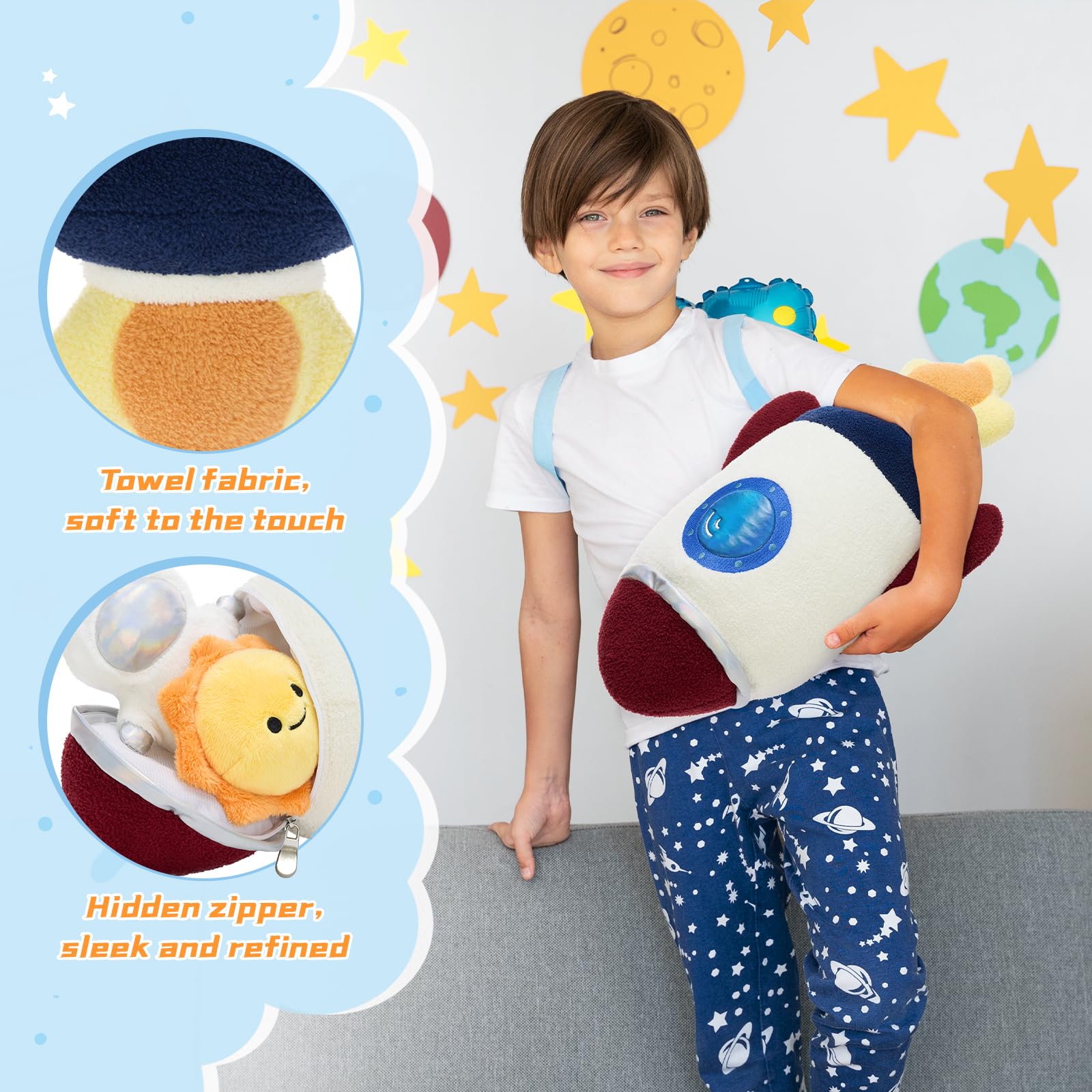 MorisMos 37cm Big Rocket Space Soft Toy Set, Large Cuddly Fluffy Astronaut Plush, Giant Stuffed Gift Kids Birthday — view 4