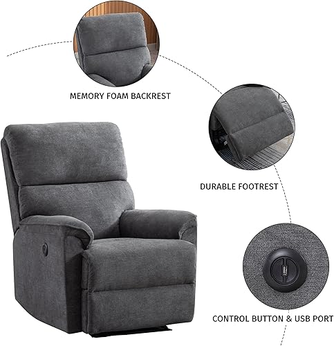 Miniatura 4 de EBELLO Silla reclinable eléctrica, sillón reclinable eléctrico, tela transpirable, sofá reclinable individual con puerto de carga USB para personas