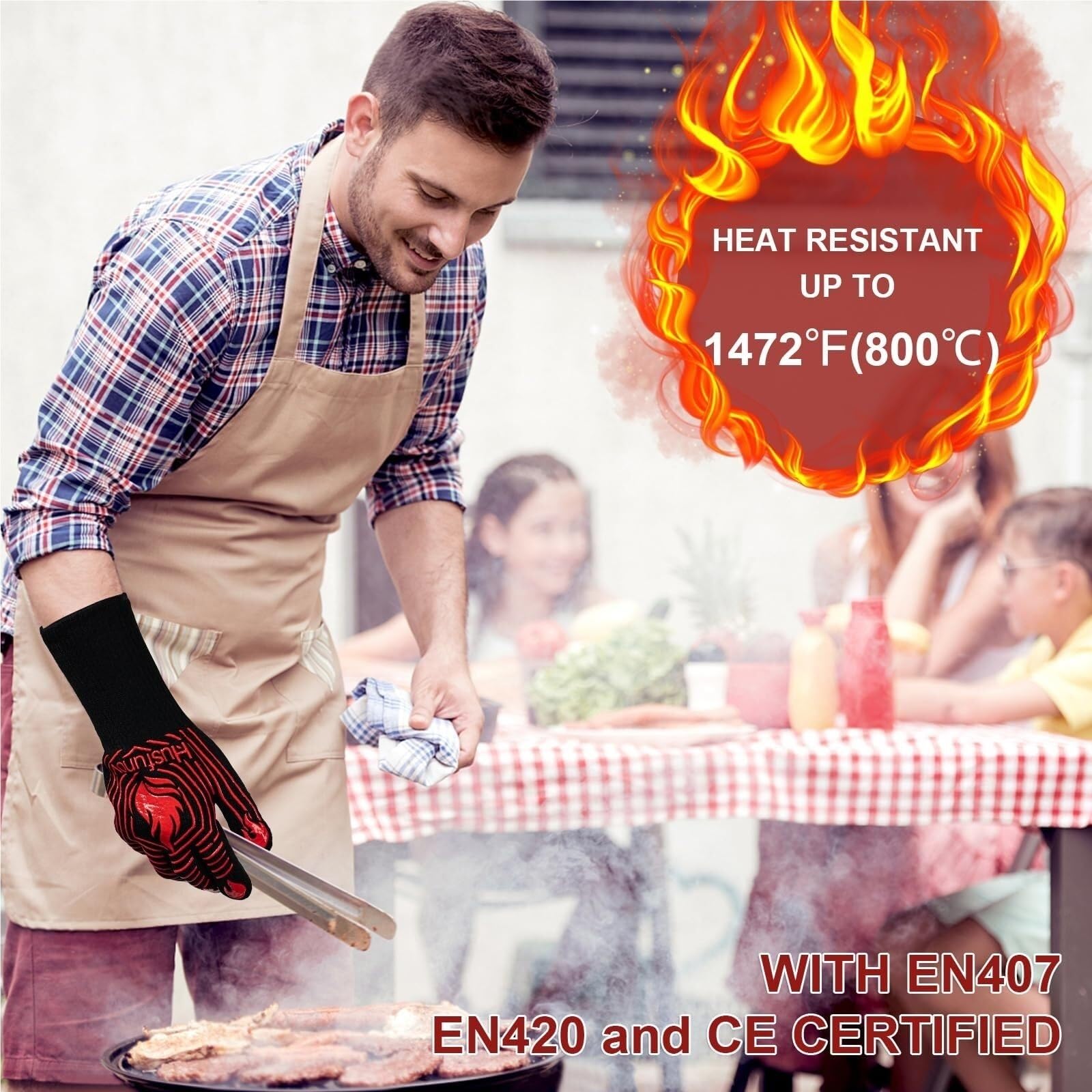 Gants de cuisine résistants à la chaleur et antidérapants pour grillades (rosso)