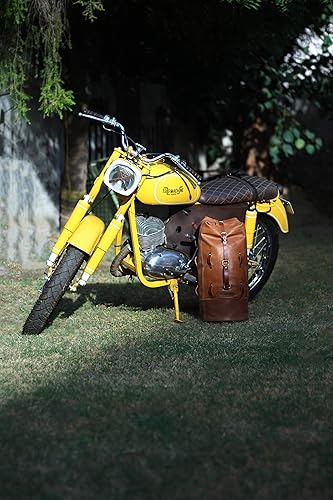 Miniatura 2 de Trip Machine Company Leather Military Motorcycle Duffel Saddle Luggage Outdoor Bag With Mounting Straps & Rain Cover (Vintage Tan, 24 l20 in50 cm)