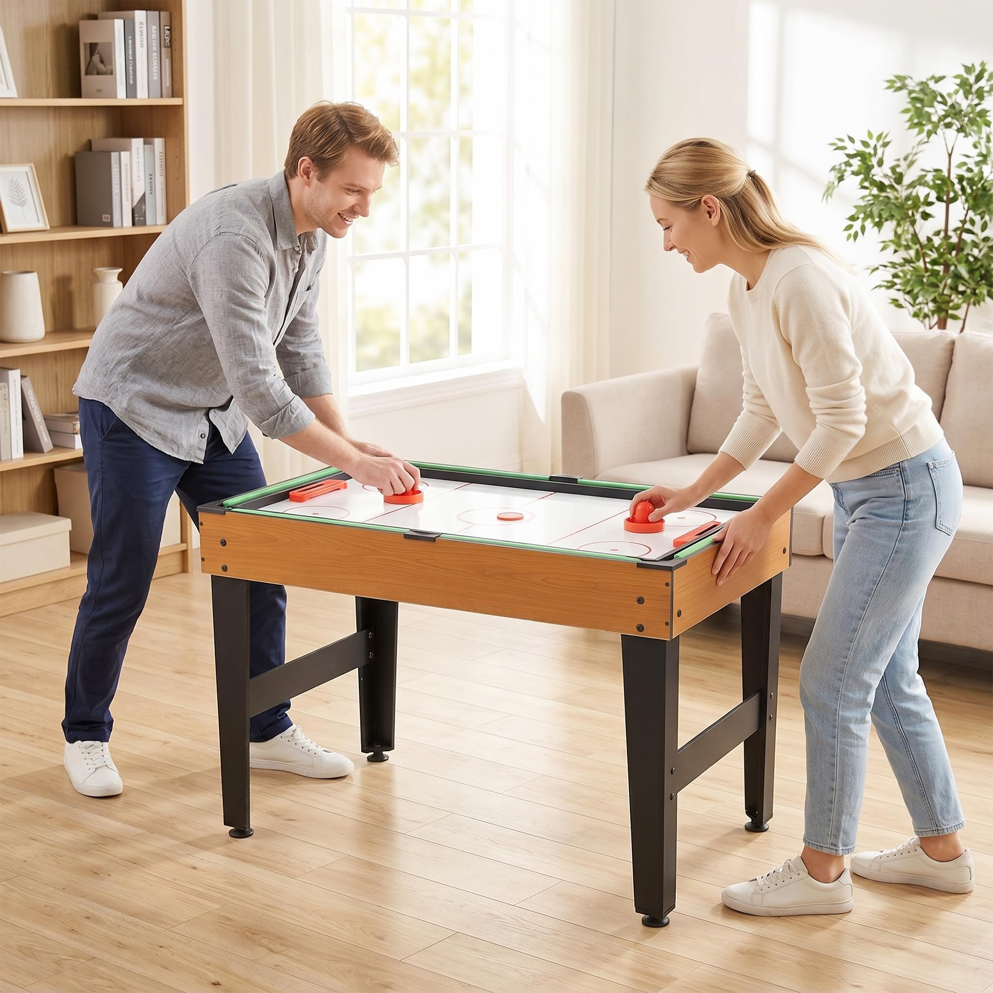 HOMCOM Multi Spieltisch 4-in-1 Tisch mit Tischtennis, Billardtisch, Tischfußball und Zubehör Multifunktionstisch für Erwachsene 107 x 61 x 84,5 cm Schwarz Naturholz
