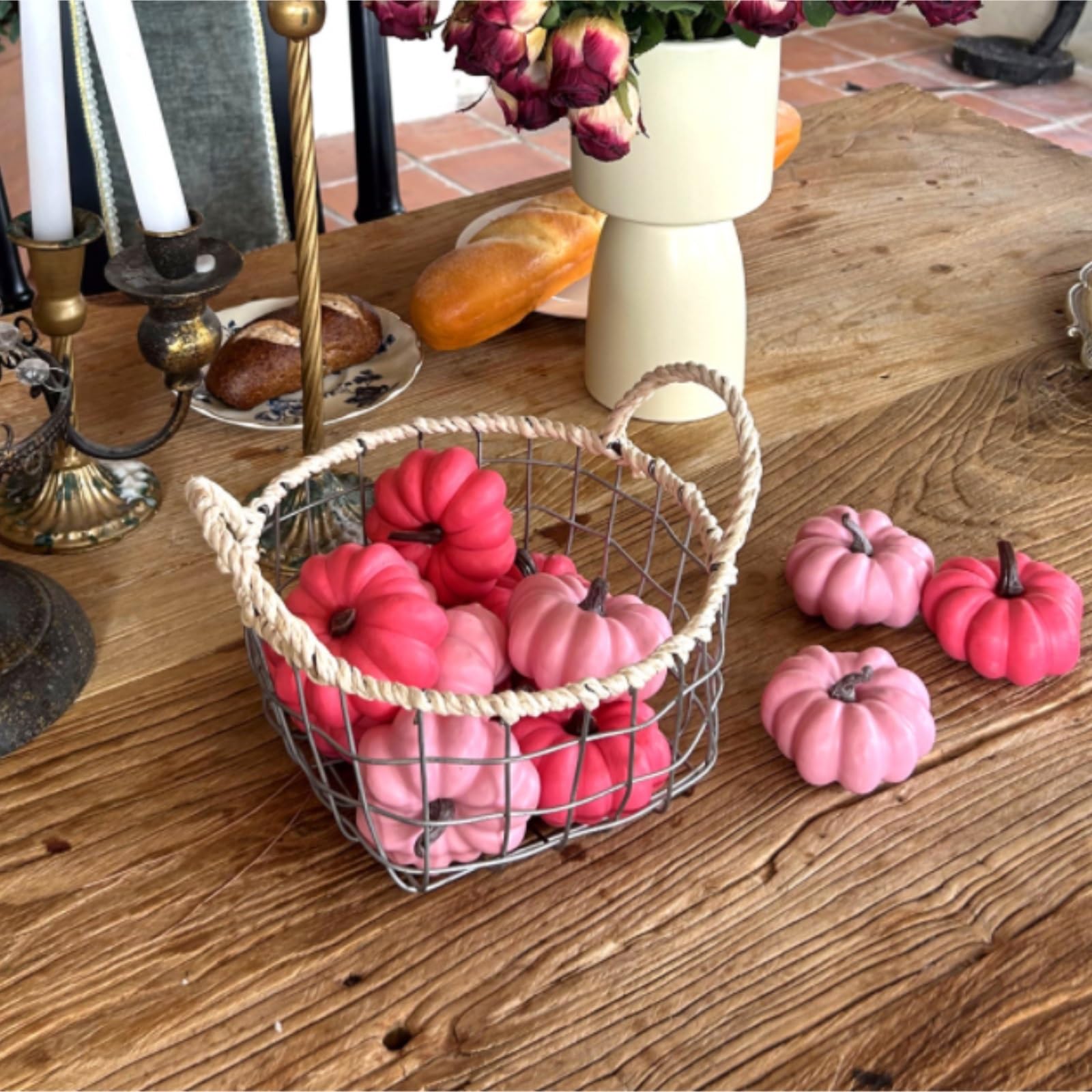 Set di Frutta Finta 8 Modelli di Frutta Artificiale Simulazione Zucca Adatti for La Decorazione delle Feste per Interni Esterni(Light Pink)