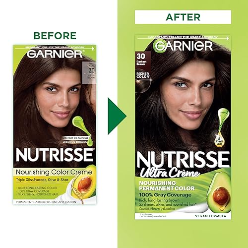 Miniatura 3 de Garnier Nutrisse - Coloración en crema nutritiva para el cabello, 30 color marrón oscuro (Sweet Cola), 2 unidades