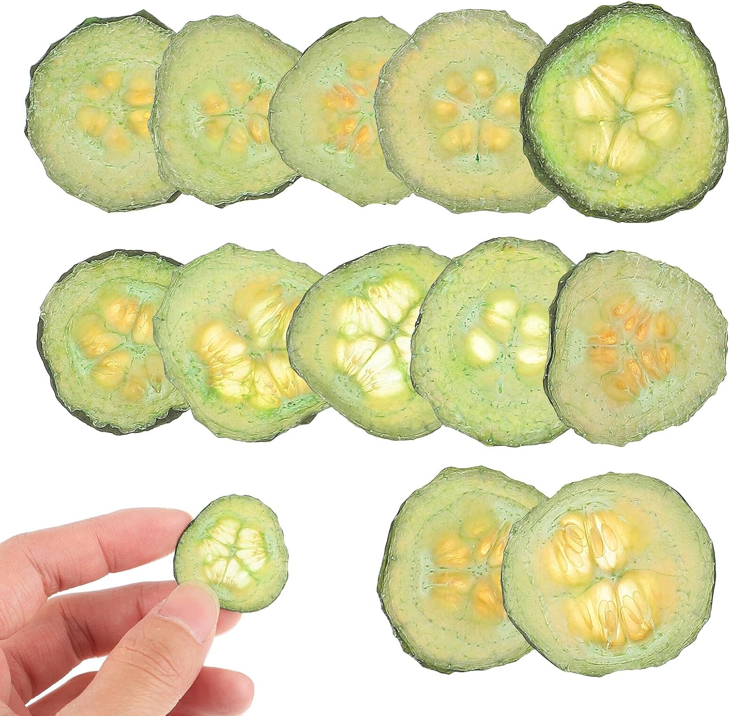 SEWACC Dried Cucumber Slices for Craft Making, 12pcs Small Pressed Vegetable Chips, Natural Dried Cucumber Material for Resin Art, DIY Floral Decor and Handmade Supplies