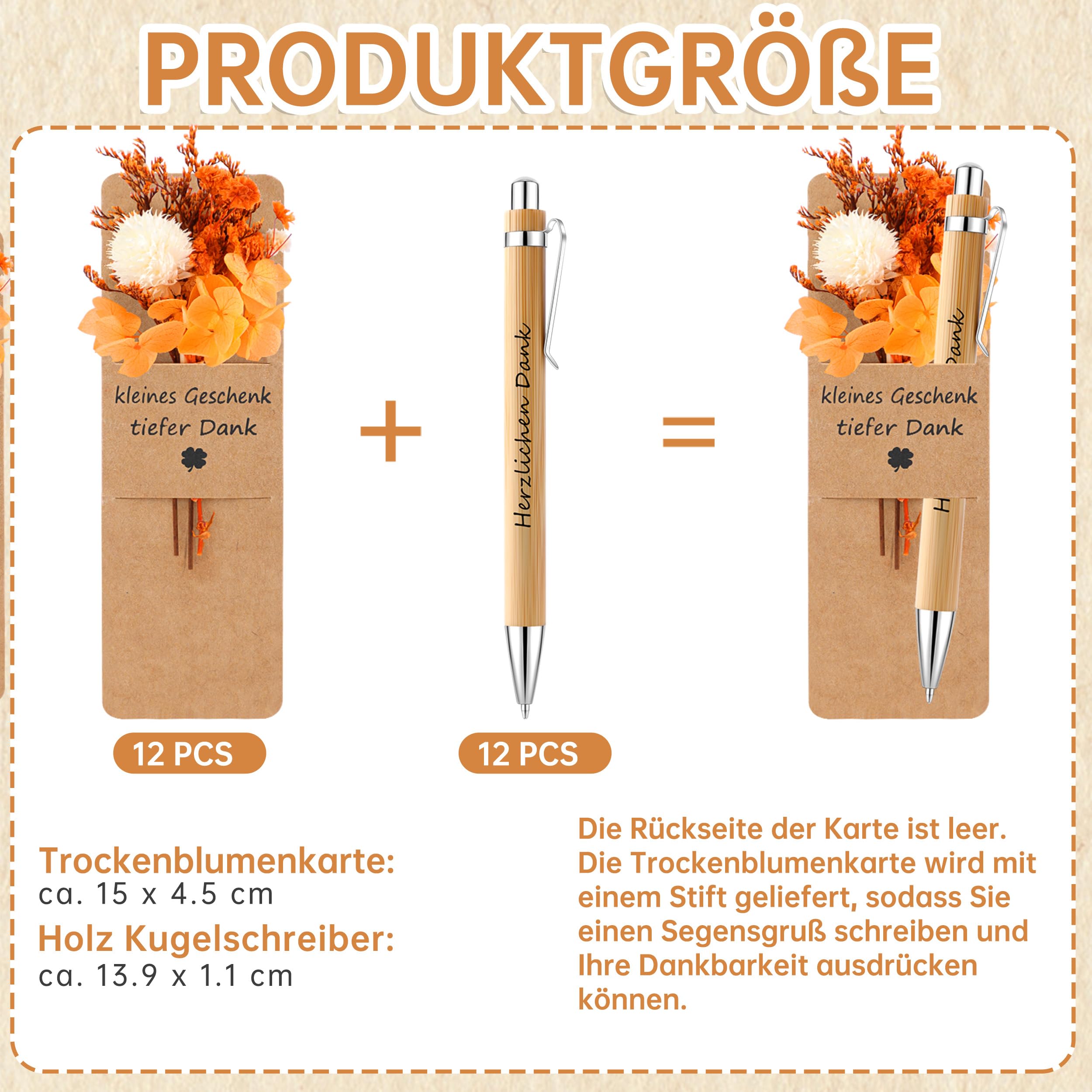 ZJTAPE 12 Sets Kleines Dankeschön Geschenke - Holz Kugelschreiber mit Trockenblumenstrau, Danke für Alles Danke Lesezeichen für Abschiedsgeschenk Lehrerin Erzieherin Kollegen Freund Hochzeit