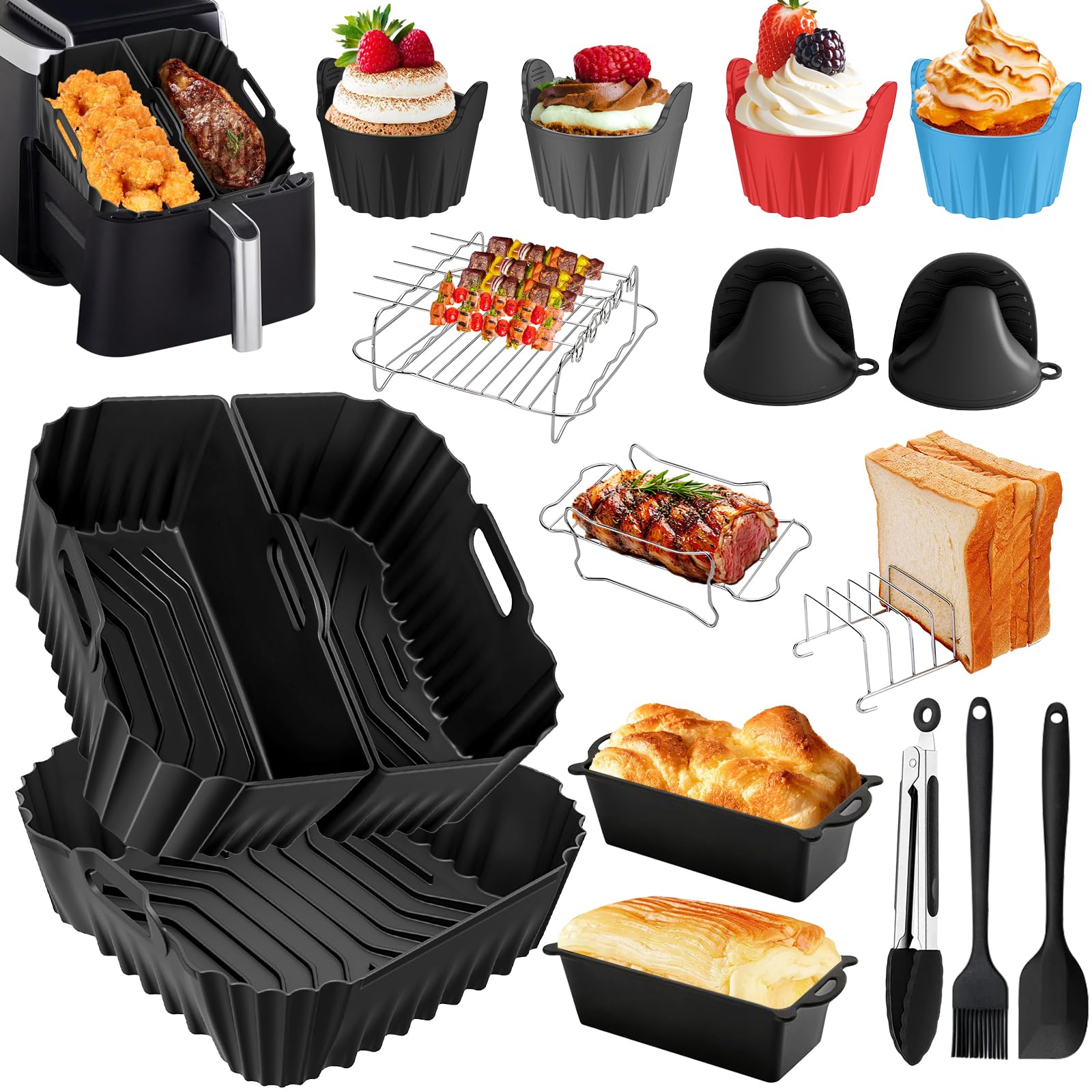 Heißluftfritteuse Zubehör Set für Ninja AF180EU 6,2L/AF140EU 4,7L, 22 Stück | Airfryer Zubehör für Philips 6.2L 2000 series NA230, Air Fryer Silikon Einsätz Wiederverwendba, Spülmaschinenfest, BPA-frei