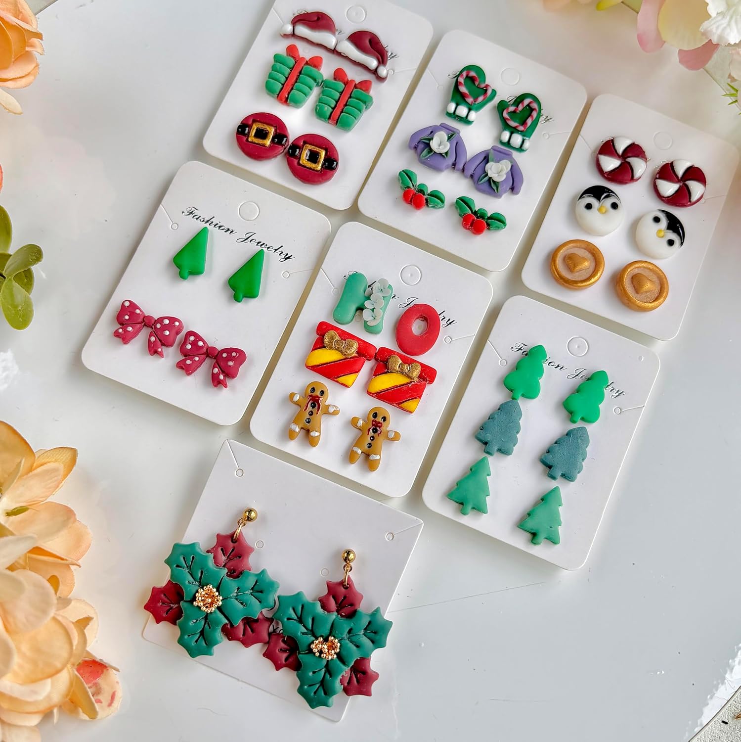 21pcs Christmas Stud Polymer Clay Cutter Sets, Clay Cutters for Clay Jewelry, Clay Cutters for Earrings Square, Polymer Clay Kit for DIY Tools Jewelry Earrings Making