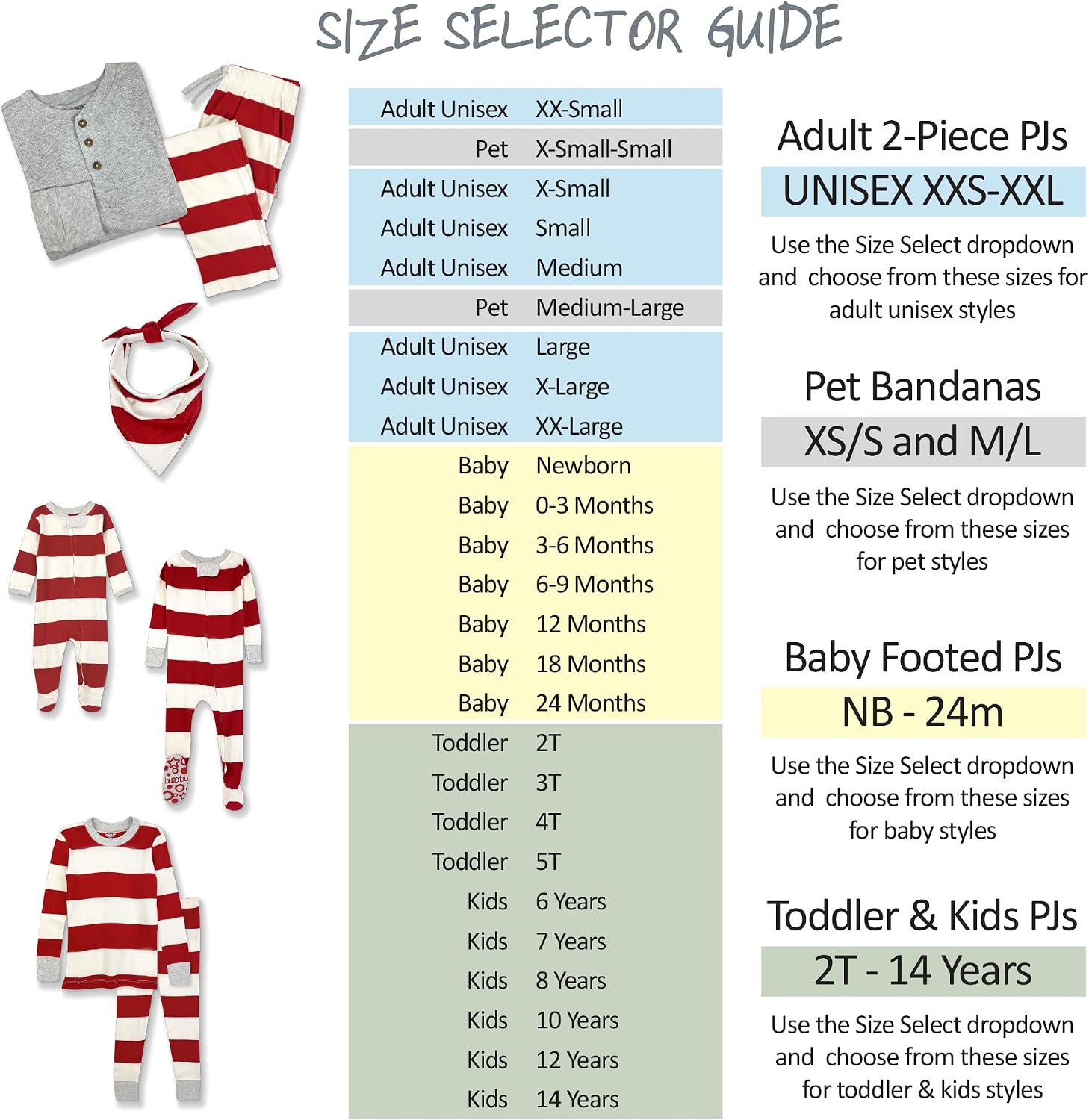 Butterblu JAMIE Matching Family Jammies Christmas Pajamas Organic Cotton PJs Womens, Mens, Kids, Toddlers, Baby, Pets