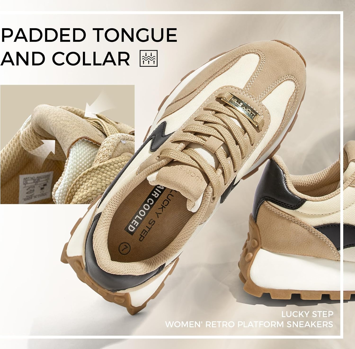 LUCKY STEP Women's Platform Retro Sneakers Classic Tennis Fashion Casual Anti-Slip Lace-up Walking Shoes Running Trendy Color Block Green Footwear - Image 5