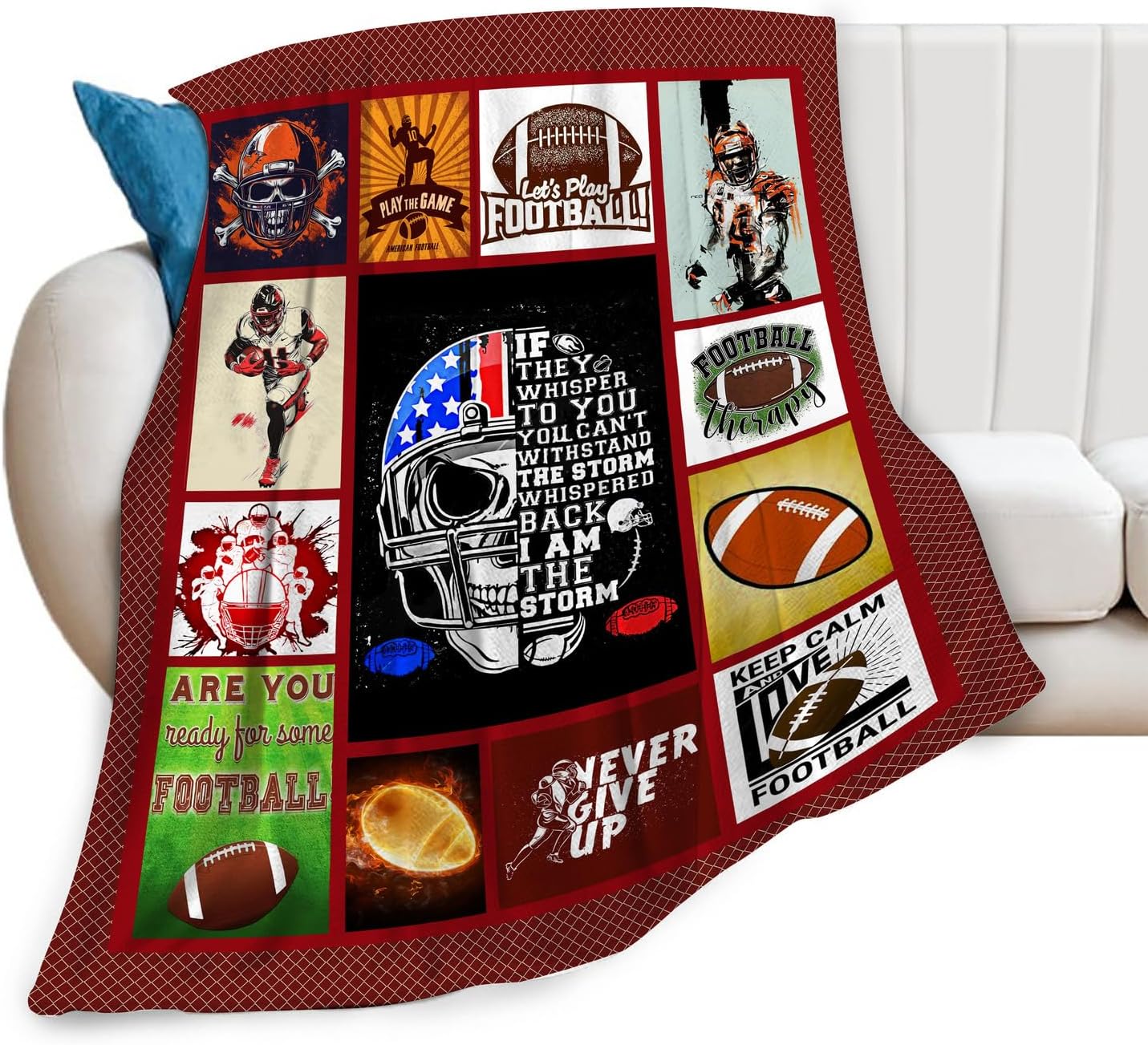 Gyejip Rugby Blanket Football Gothic Rugby Decor Skull Sports Rugby Throw Rugby Gifts for Girls Boys Warm Flannel Soft Plush Lightweight Bedding Flannel Fleece for Boy Man 40"x50"