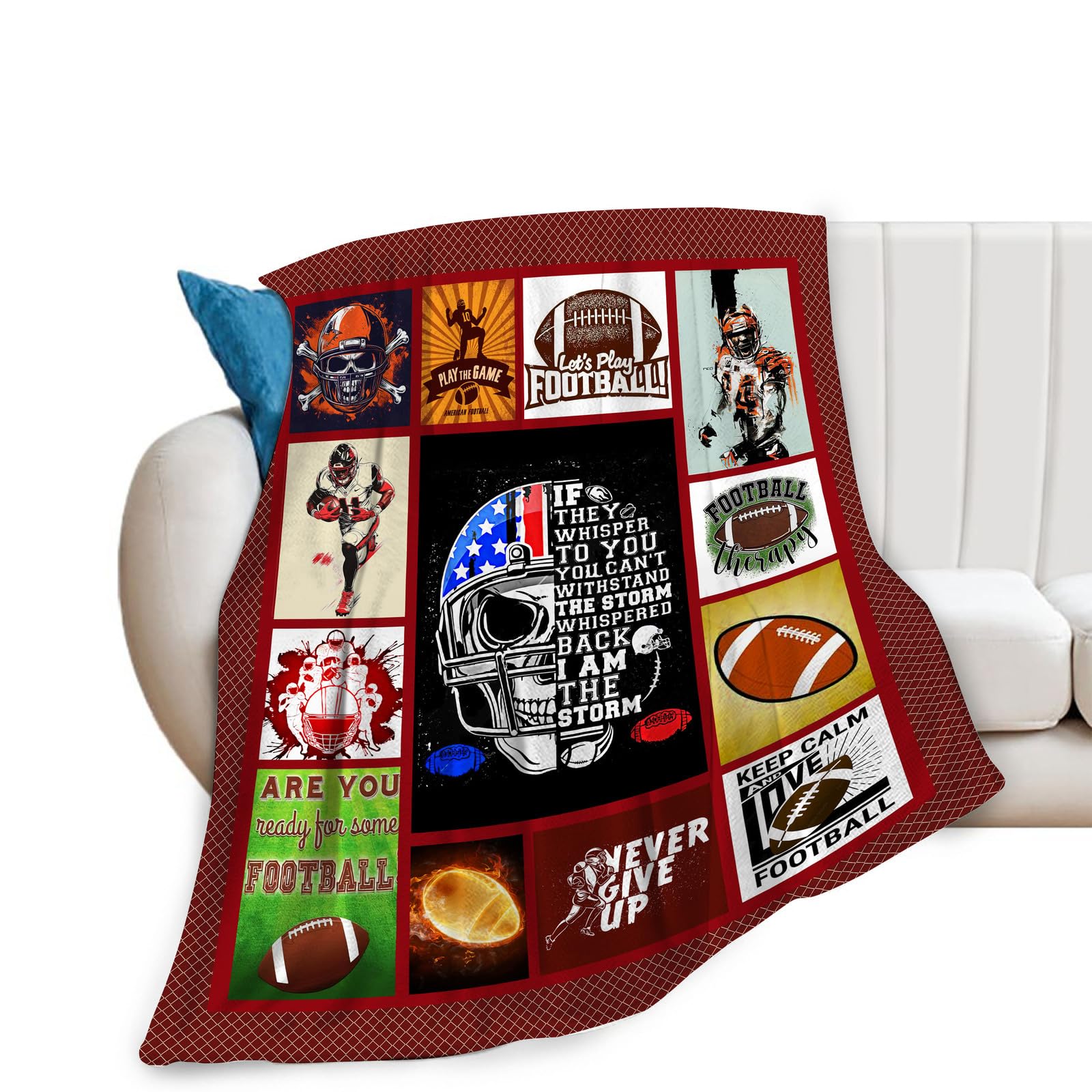 Gyejip Rugby Blanket Football Gothic Rugby Decor Skull Sports Rugby Throw Rugby Gifts for Girls Boys Warm Flannel Soft Plush Lightweight Bedding Flannel Fleece for Boy Man 40"x50"