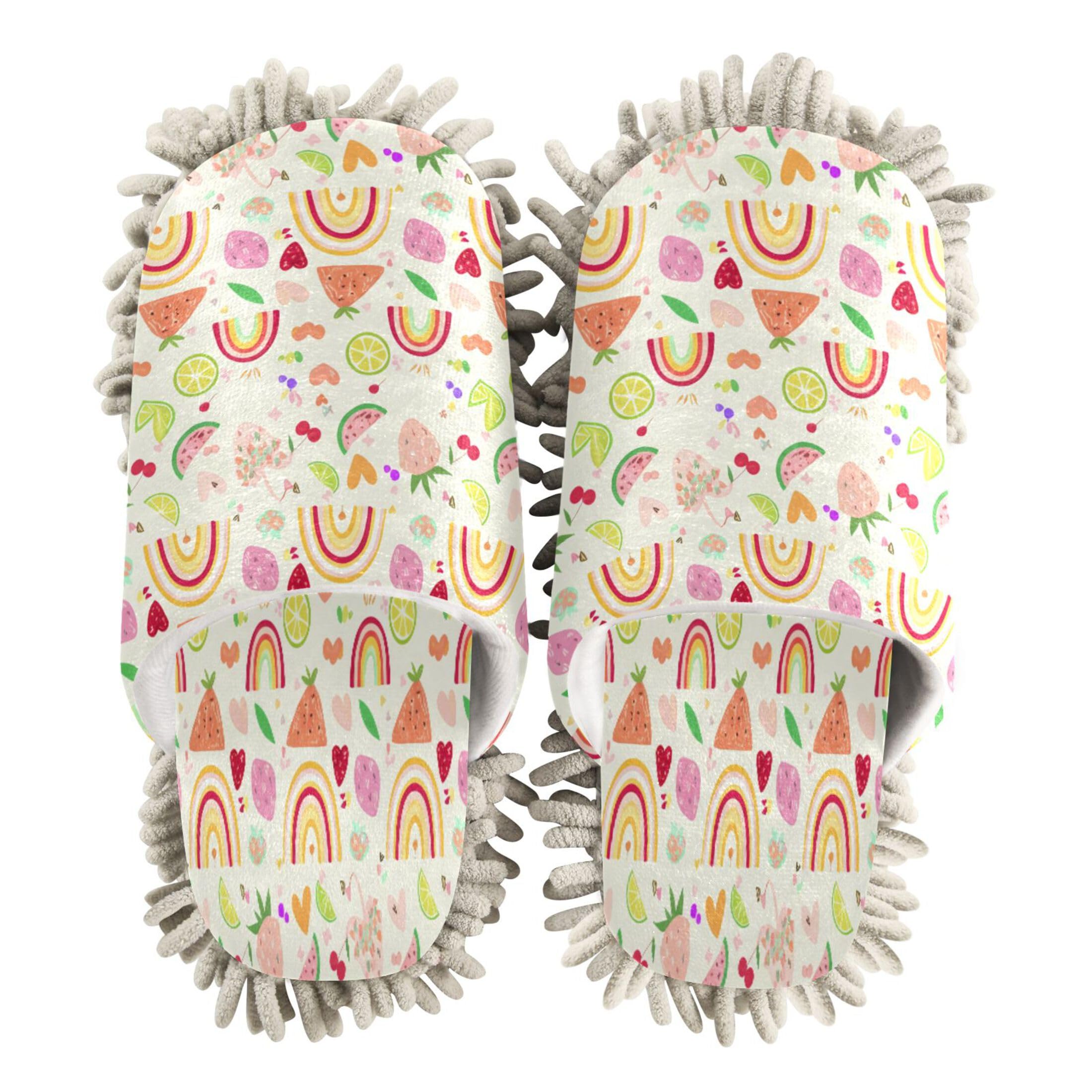 Kigai Colorful Rainbows Mop Slippers for Floor Cleaning, Slippers for Women Men, Microfiber Floor Cleaning, L