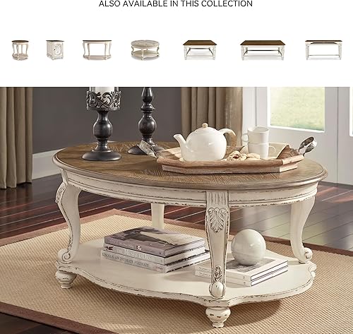 Miniatura 6 de Signature Design by Ashley Realyn Farmhouse - Mesa auxiliar con gabinete para almacenamiento, color blanco antiguo y marrón