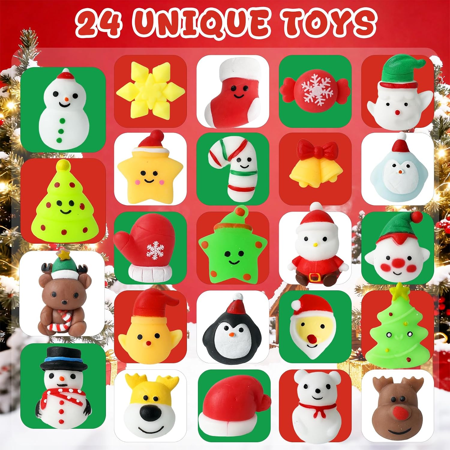 Christmas Advent Calendar 2026 Squishies,24 Mochi Squishy Toys, Christmas Countdown Calendar,Xmas Stocking Stuffers Gifts for Kids Toddlers Boys Girls Christmas Party Favor