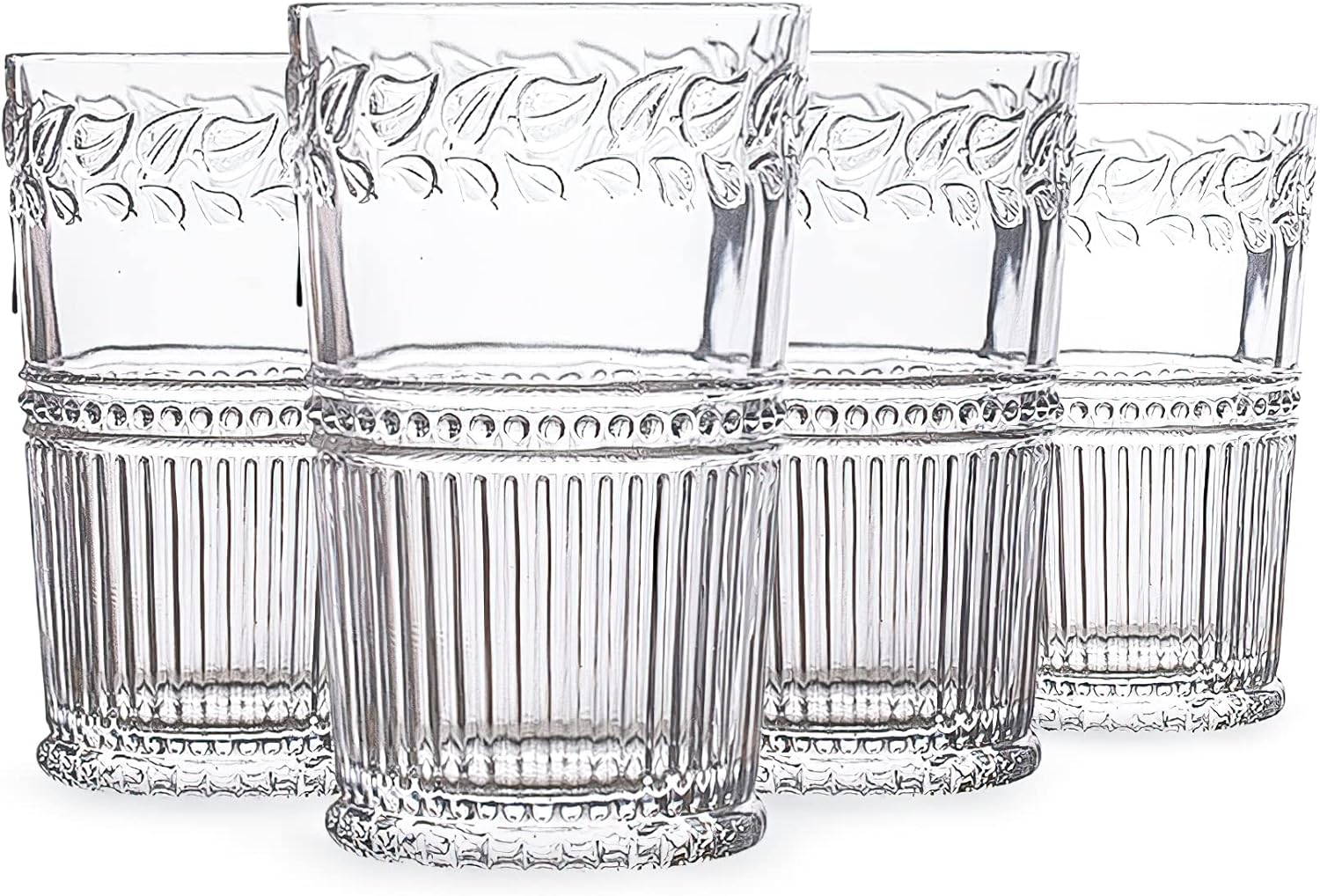 Kingrol 4 Pack Crystal Water Glasses, 12 oz Vintage Drinking Glasses Tumblers
