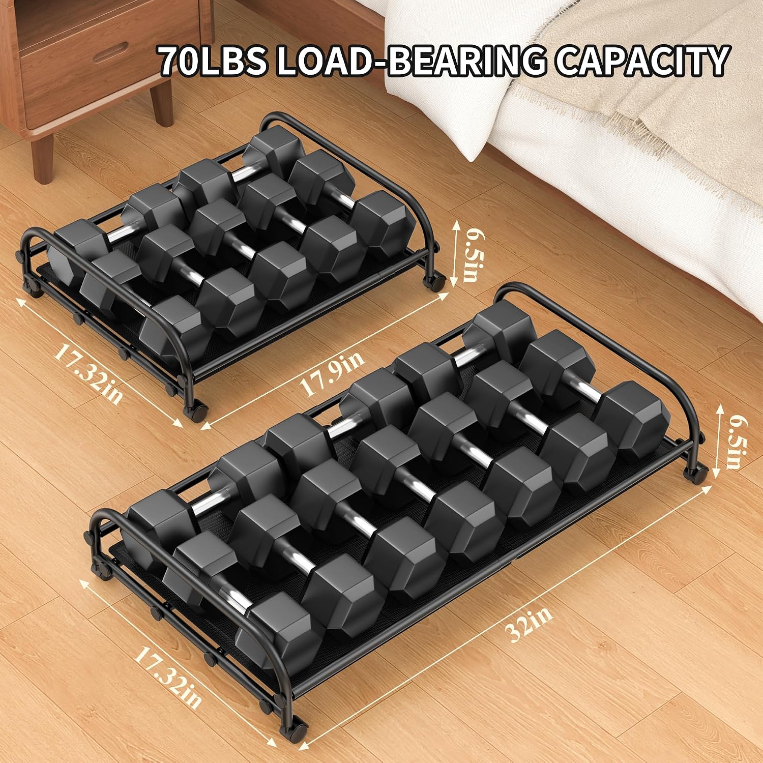 Expandable Under Bed Storage Container with wheels,Metal,2 Pack,Black