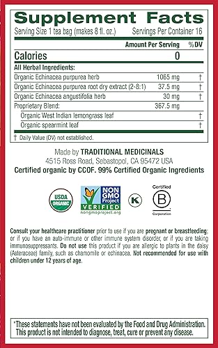 Miniatura 4 de Traditional Medicinals Echinacea Plus orgánico con té de hierbas de hierbabuena, promueve la función inmunológica, (paquete de 1)  16 bolsas de té