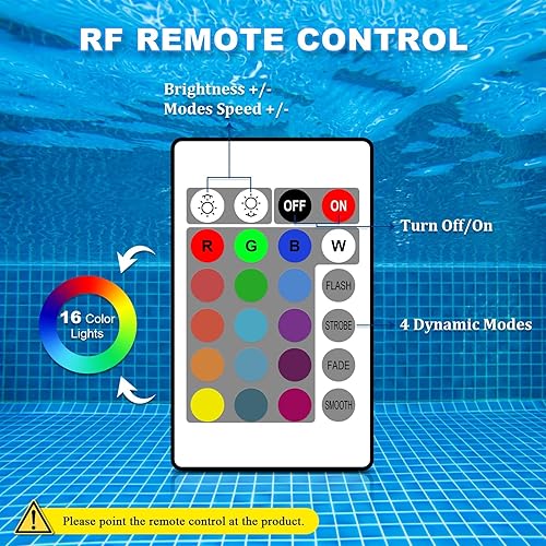 Miniatura 6 de Creatrek Luces LED sumergibles con control remoto, 16 luces de piscina que cambian de color, luces de piscina inalámbricas para piscinas sobre el