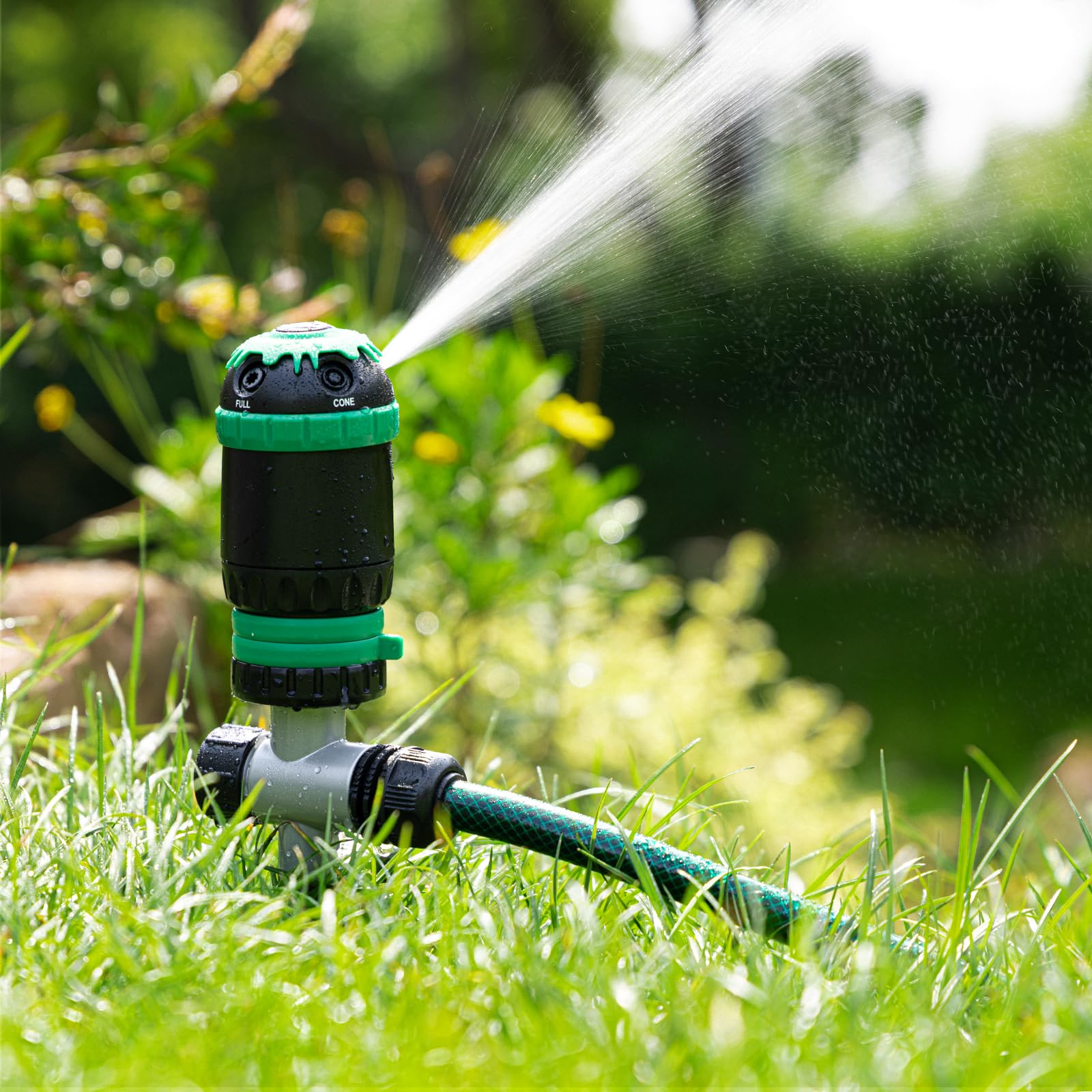 RESTMO Rasensprenger für große Flächen, Getriebe Sprinkler & impulsregner | 5 Muster, Sprühdurchmesser 24 m (467 m²), Metallspike-Basis, wetterfest, erweiterbar in Reihe, für Rasen & Beete