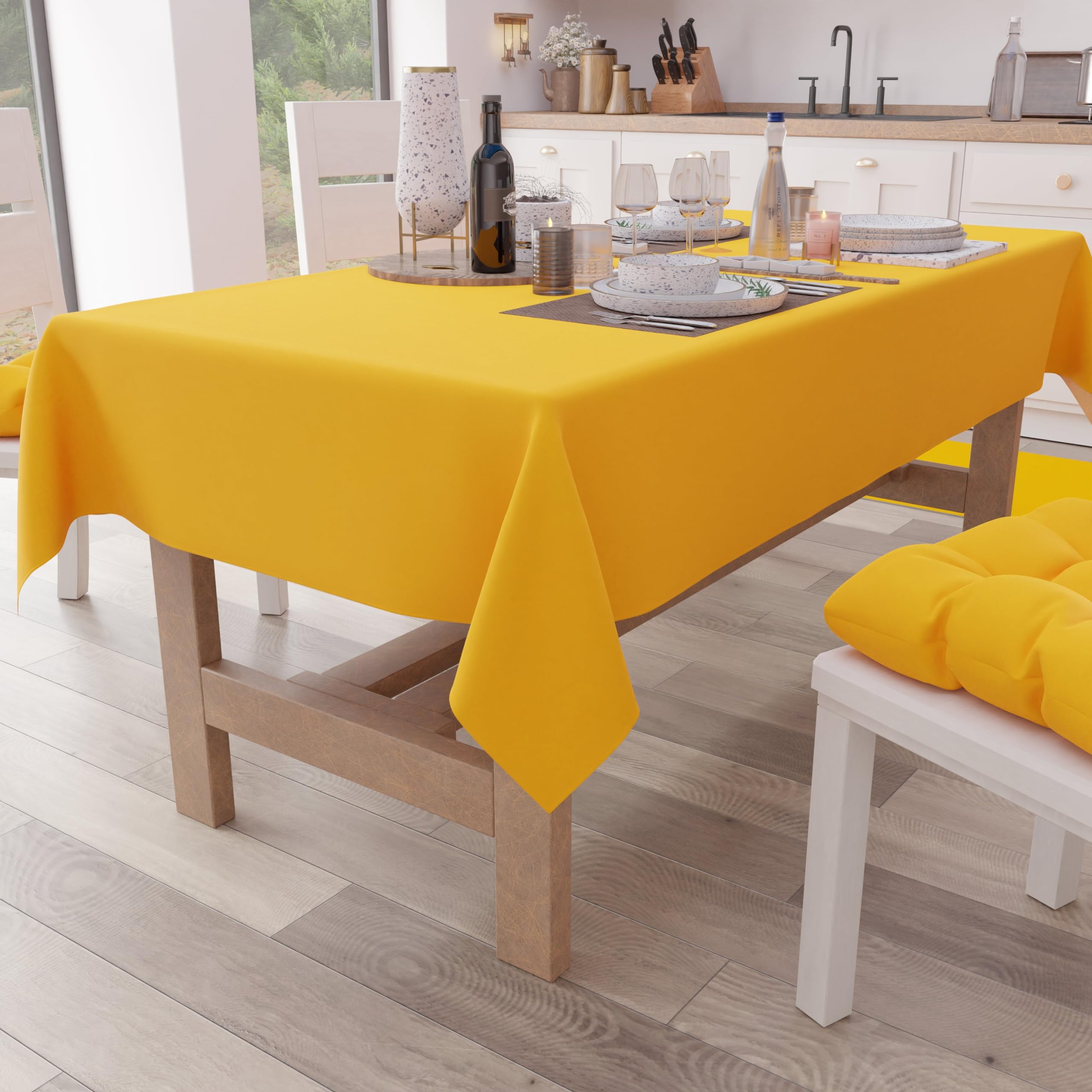 PETTI Artigiani Italiani - Table Cloth, Kitchen Tablecloth in Plain Cotton, Square Yellow X4 Seater (140 x 140 cm)
