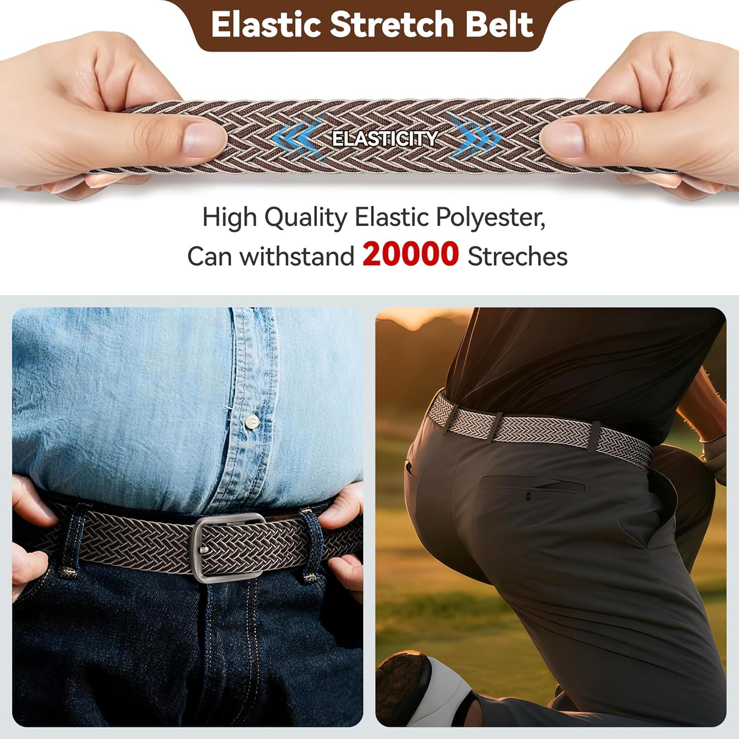 Mile High Life | Braided Stretch Elastic Belts | Pin Oval Solid Black Belt Buckle | PU Loop End Tip Men/Women/Junior Belt - Image 7