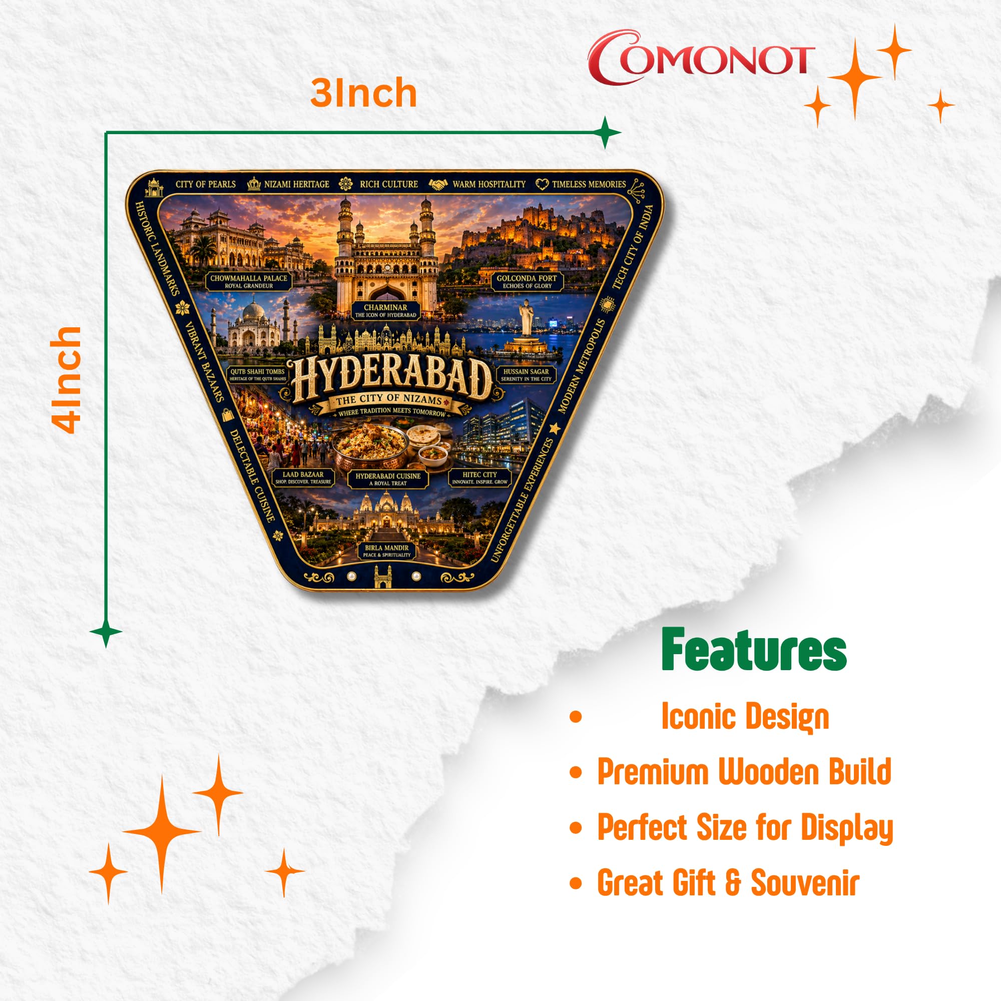 Buy COMONOT City Fridge Magnet 3x4 Inch Wooden MDF Travel Souvenir