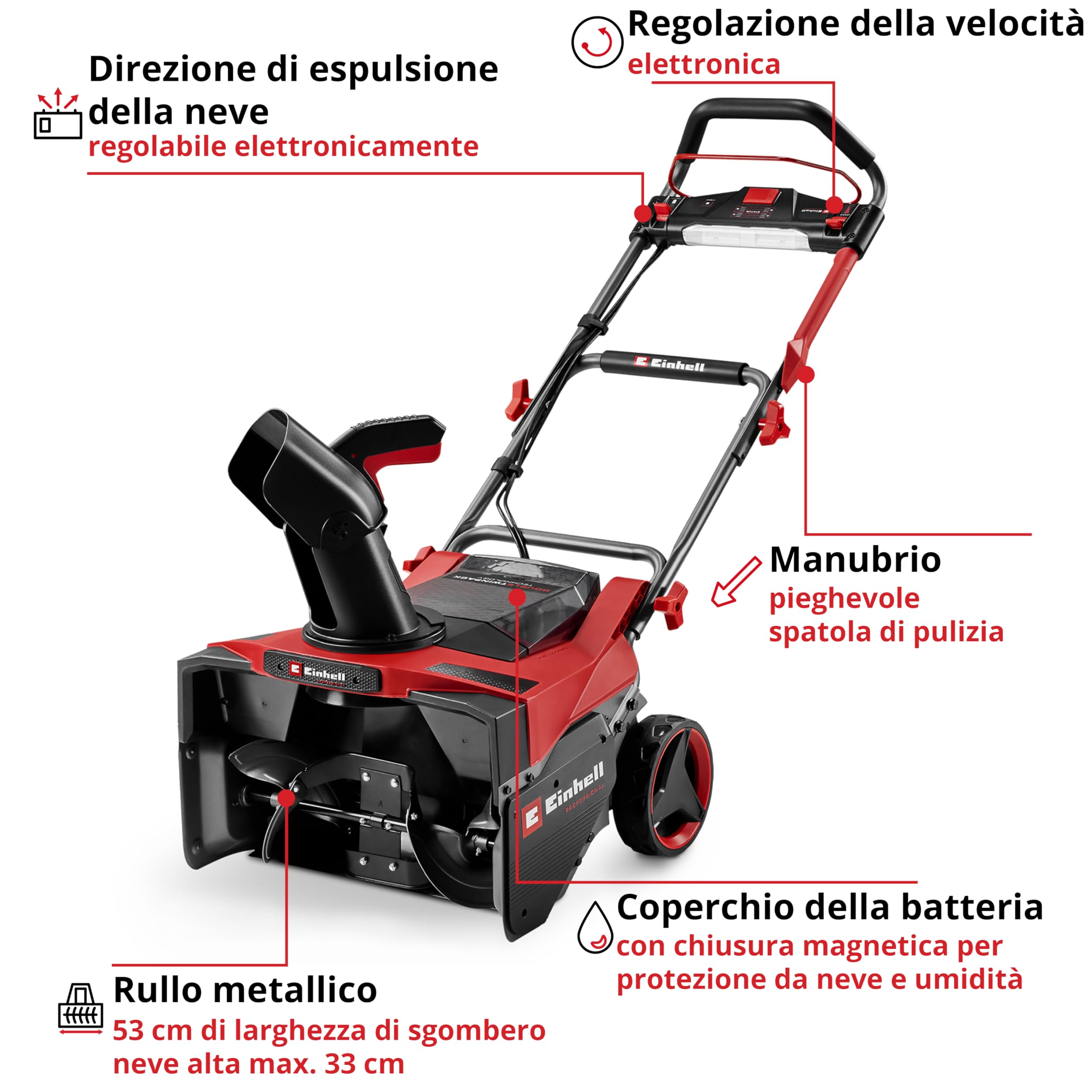 Einhell Professional spazzaneve GP-ST 36/53 Li E BL-Solo Power X-Change (36 V, Brushless, ampiezza di esercizio 53 cm, altezza max. neve 33 cm, spatola di pulizia inclusa, senza batteria)