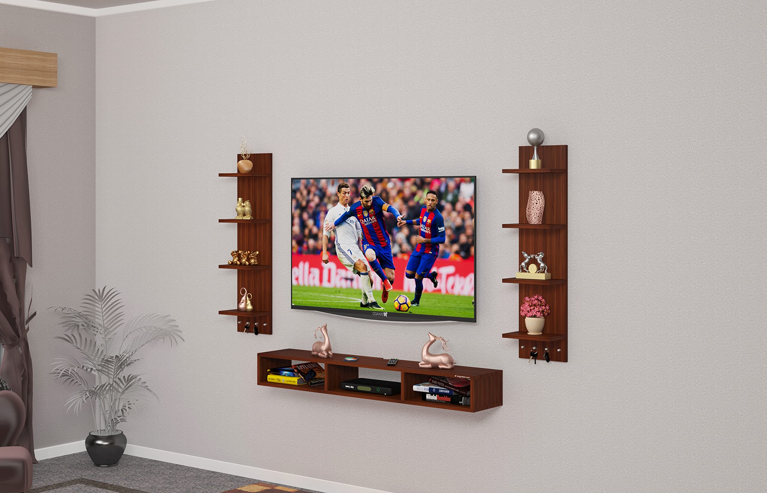 Captiver Large Wall Mounted Engineered Wood Entertainment Tv Unit 55 Inch (Classic Walnut)-image-44
