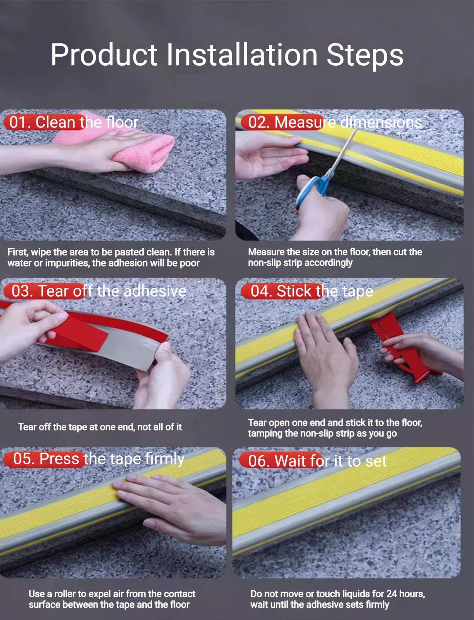 Peldaños antideslizantes para peldaños de madera, tiras de cinta de agarre precortadas, impermeables, 39 pulgadas, ideal para uso en interiores, paquete de 3