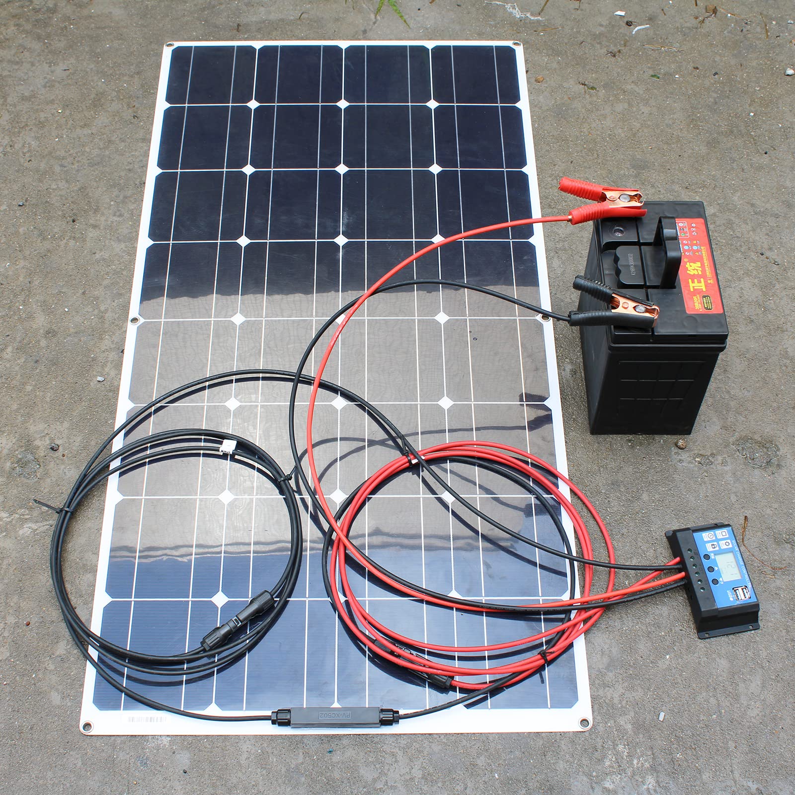 Solarmodul Zubehör-30A 12v 24v Laderegler-Anschlussleitung-Verdrahtungsbuchse Photovoltaik-Anschlusskabel mit Krokodilklemme (an Batterie angeschlossen) zum Anschluss des Solarmoduls
