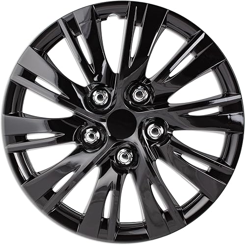 Miniatura 2 de OxGord Tapacubos de 15 pulgadas (juego de 4) tapas de cubo para llantas de 15 pulgadas, accesorios de automóvil, tapacubos negro hielo compatible